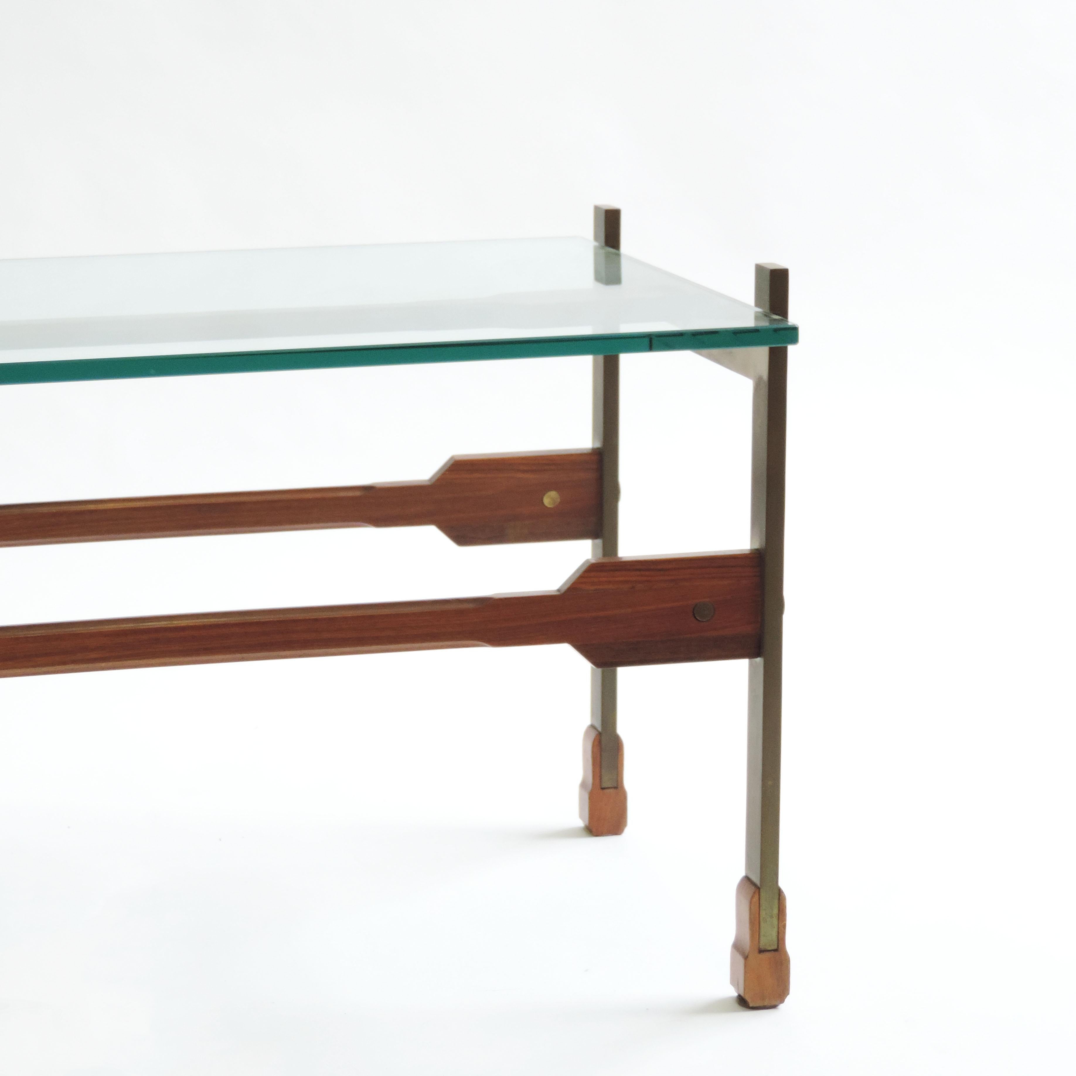 Italian Coffee Table in Brass, wood and glass, Italy 1950s
