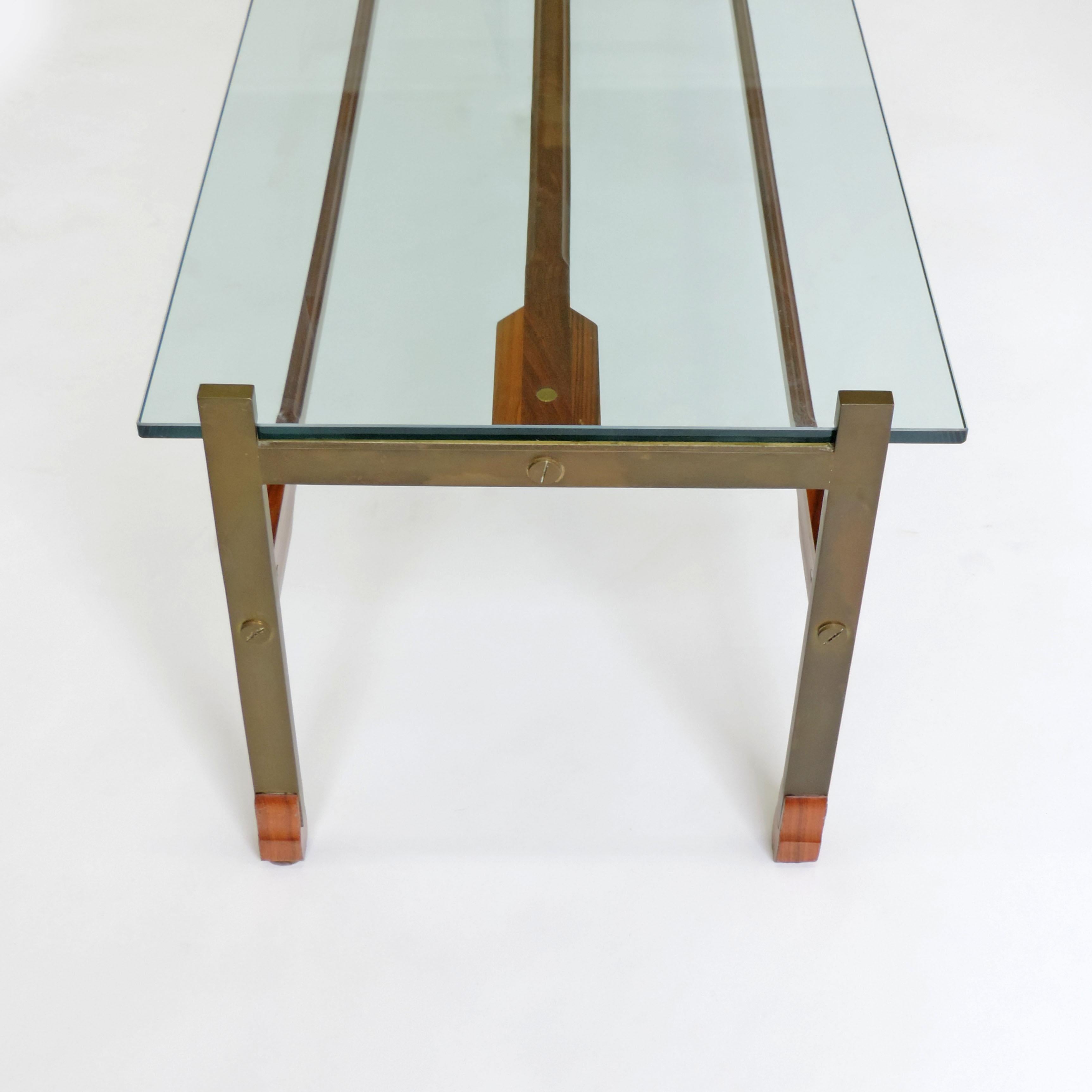 Coffee Table in Brass, wood and glass, Italy 1950s In Good Condition In Milan, IT