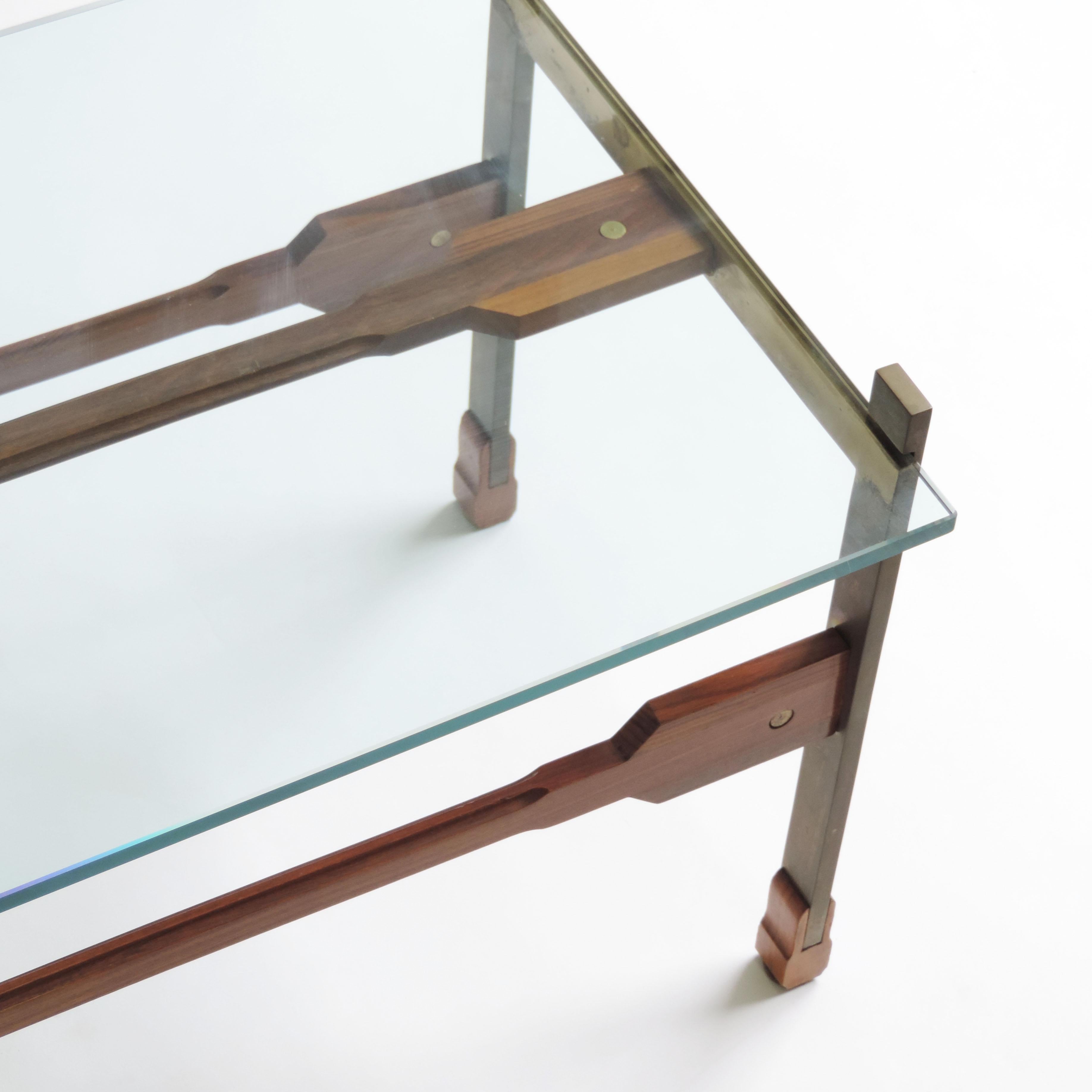 Coffee Table in Brass, wood and glass, Italy 1950s 1