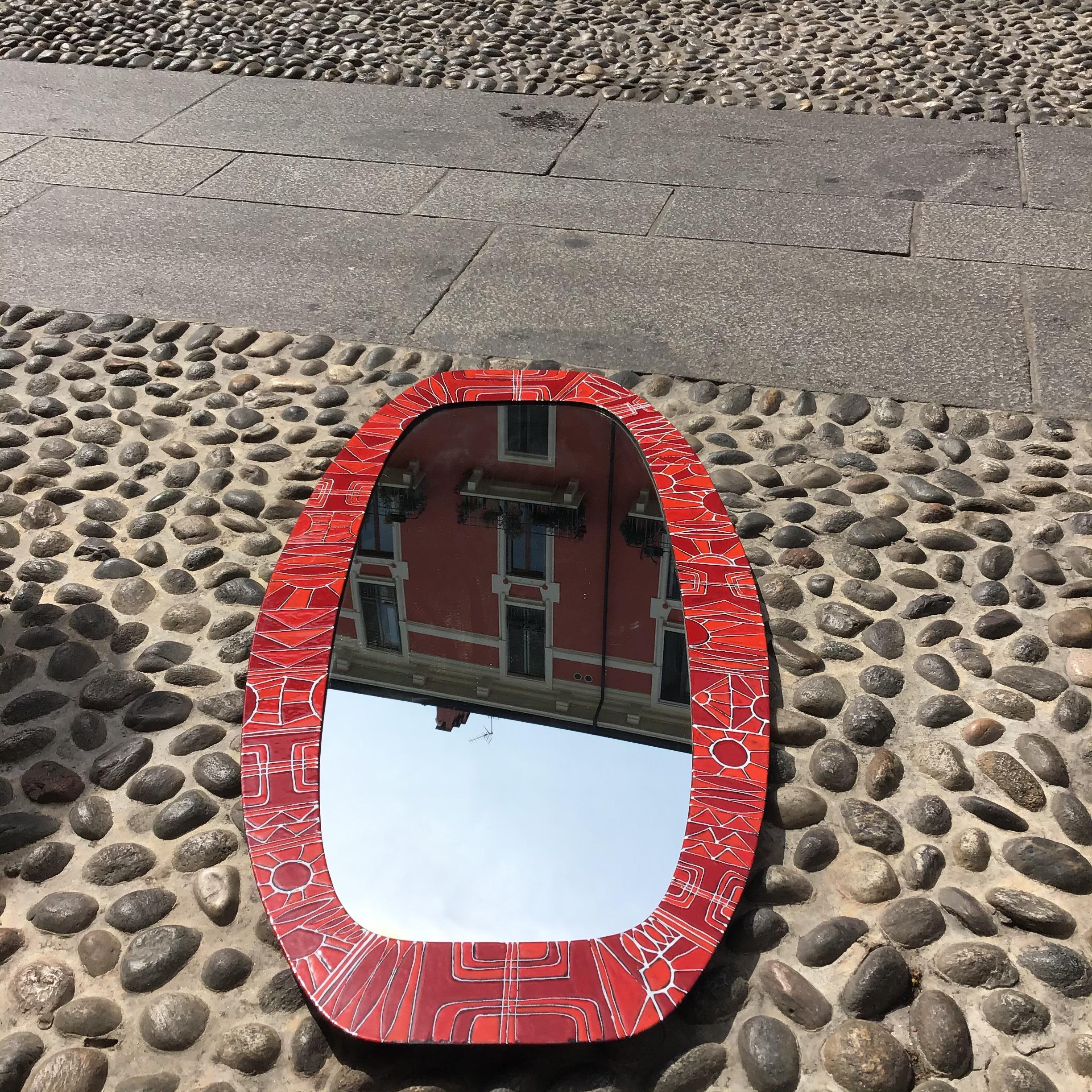 Santambrogio De Berti Mirror Metal Enameled Mirror Wood 1955 Italy In Good Condition For Sale In Milano, IT