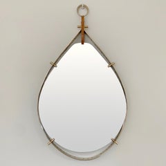 Santambrogio & De Berti Teardrop Brass Wall Mirror, circa 1960, Italy.