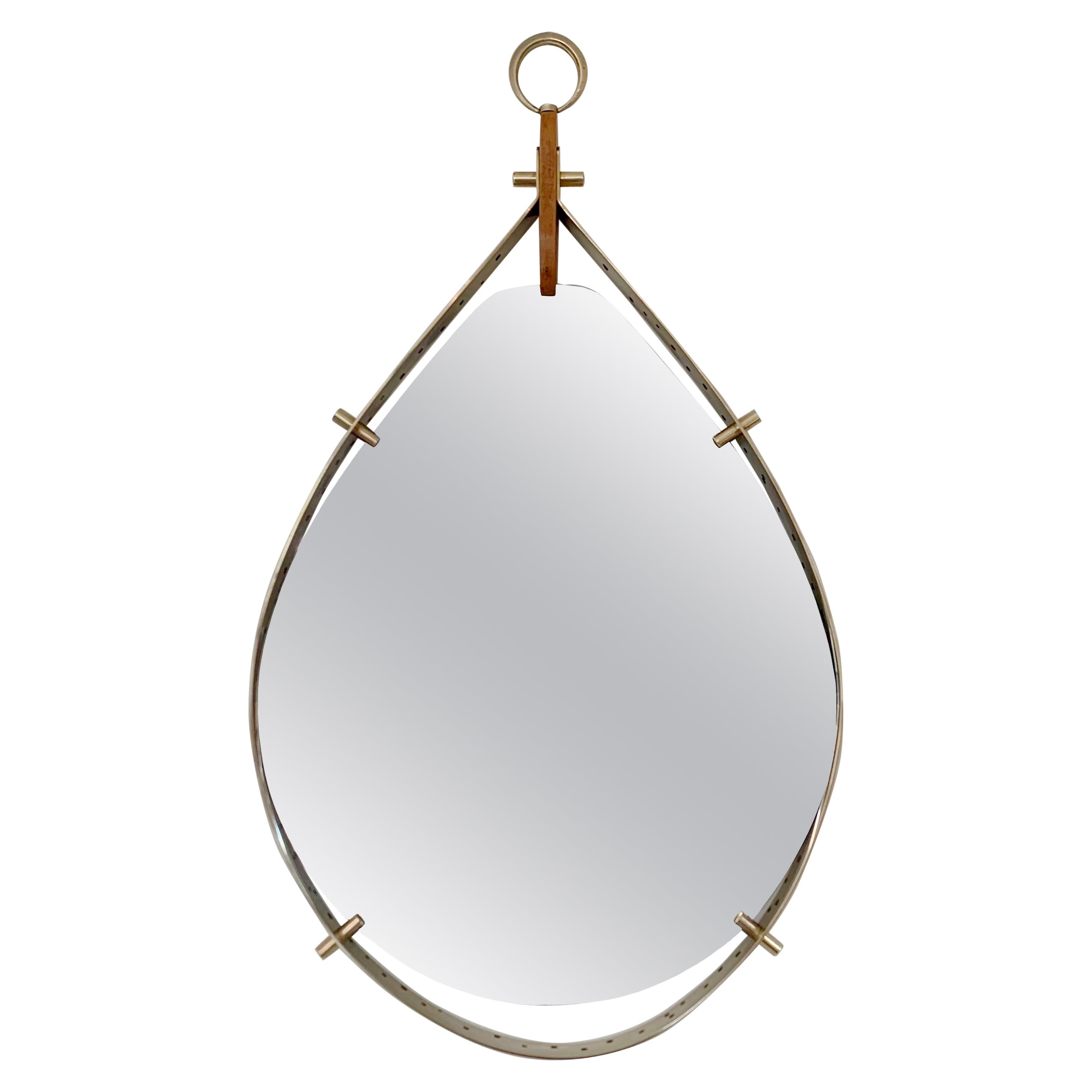 Santambrogio & De Berti Teardrop Brass Wall Mirror, circa 1960, Italy.