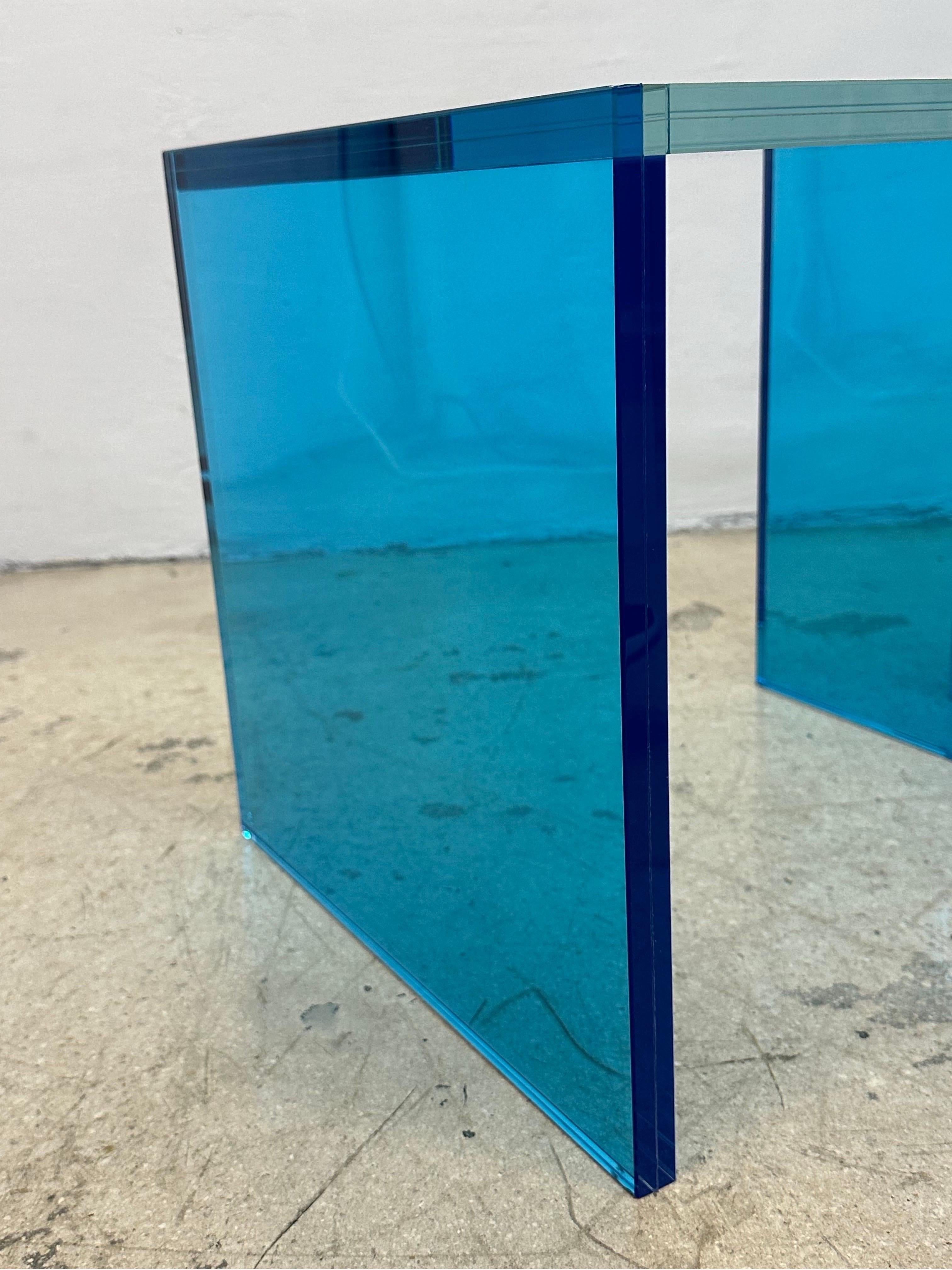 Santambrogio Milano Architectural Blue Glass Side Tables - 2022 - a Pair For Sale 2
