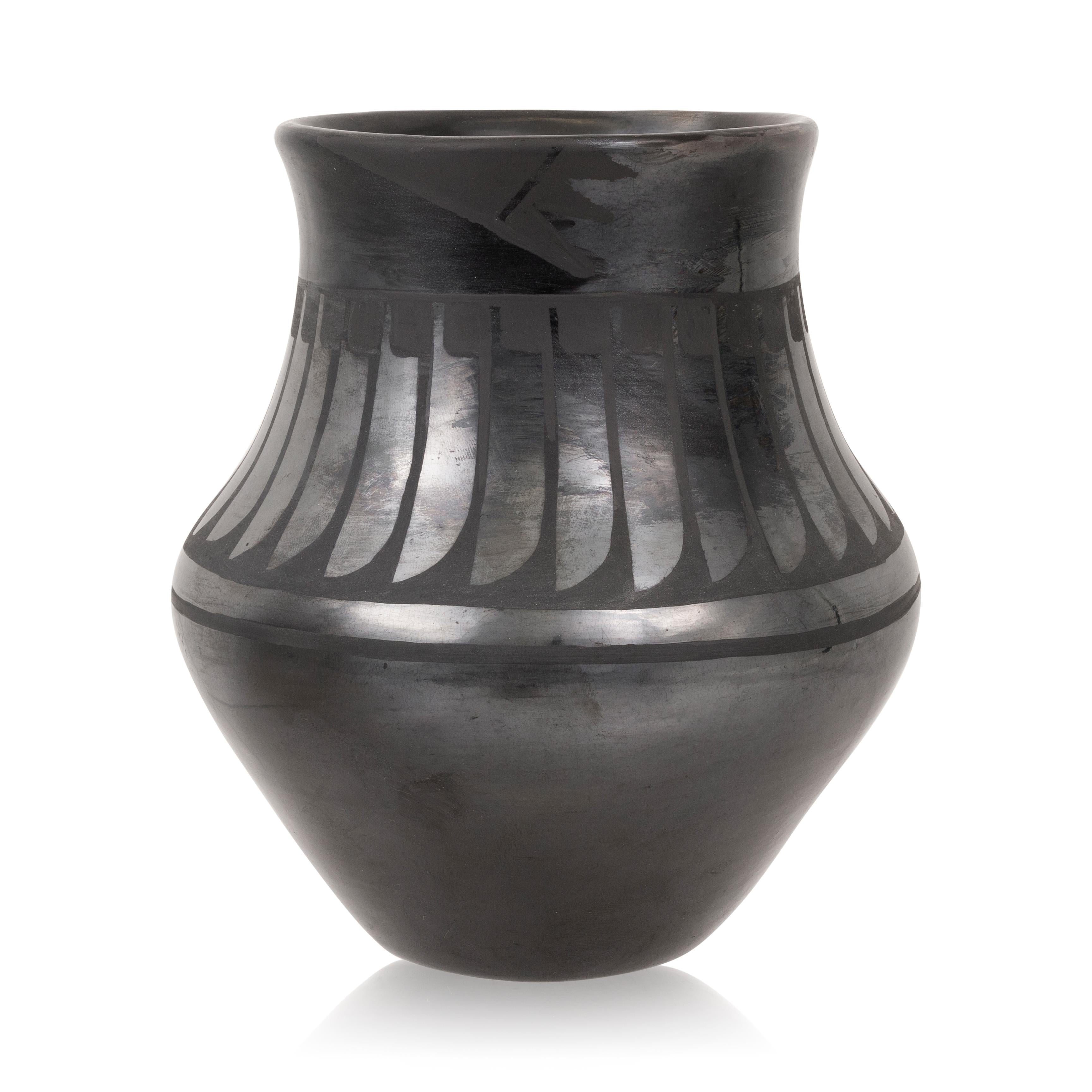 Hand-Crafted Santana and Adam Martinez Black Ware Pottery Jar For Sale