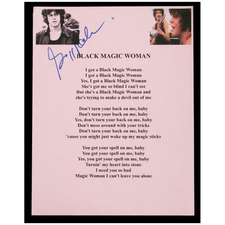 Santana Gregg Rolie Autographed Black Magic Woman Lyrics on Paper In Good Condition For Sale In Jersey, GB