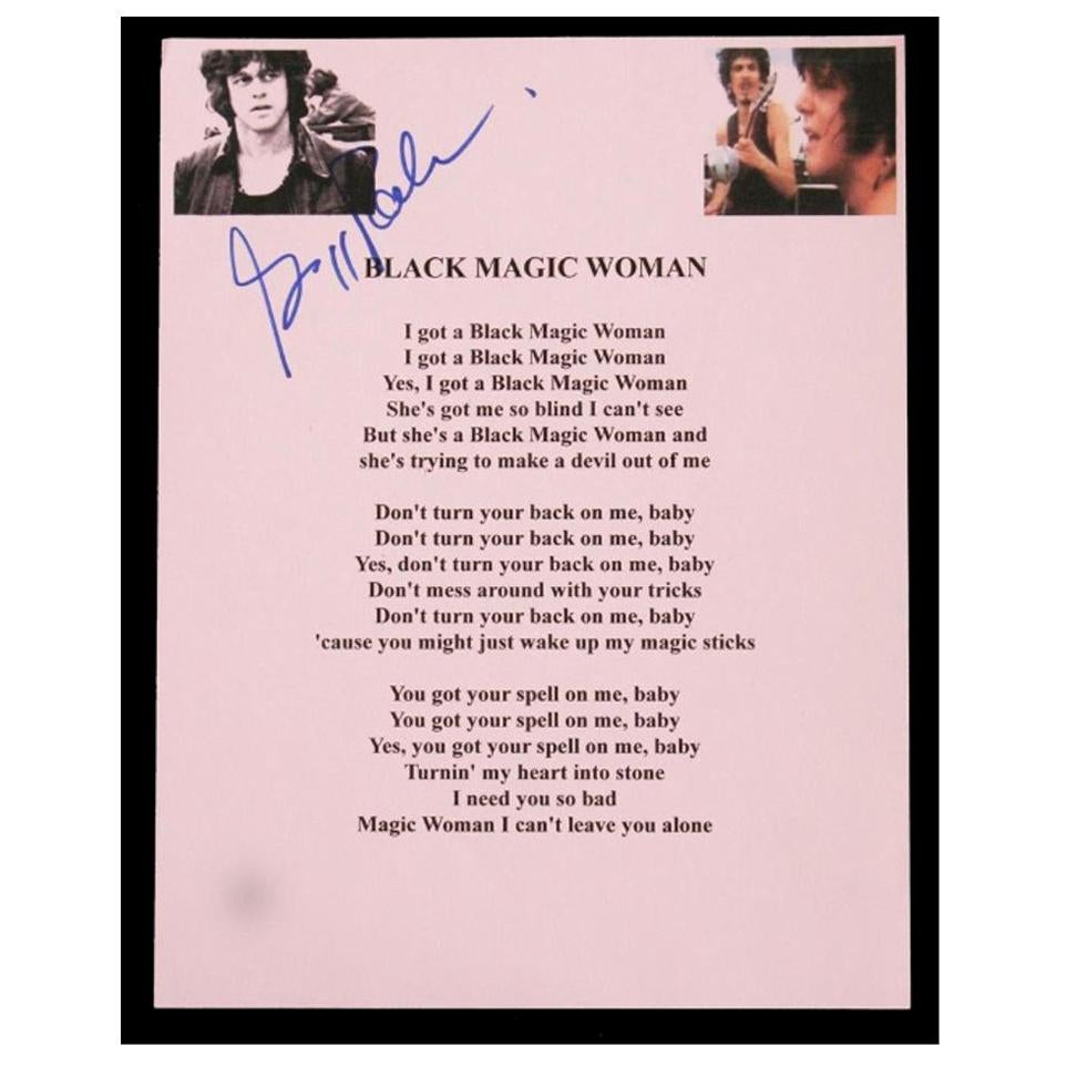 Santana Gregg Rolie Autographed Black Magic Woman Lyrics on Paper For Sale