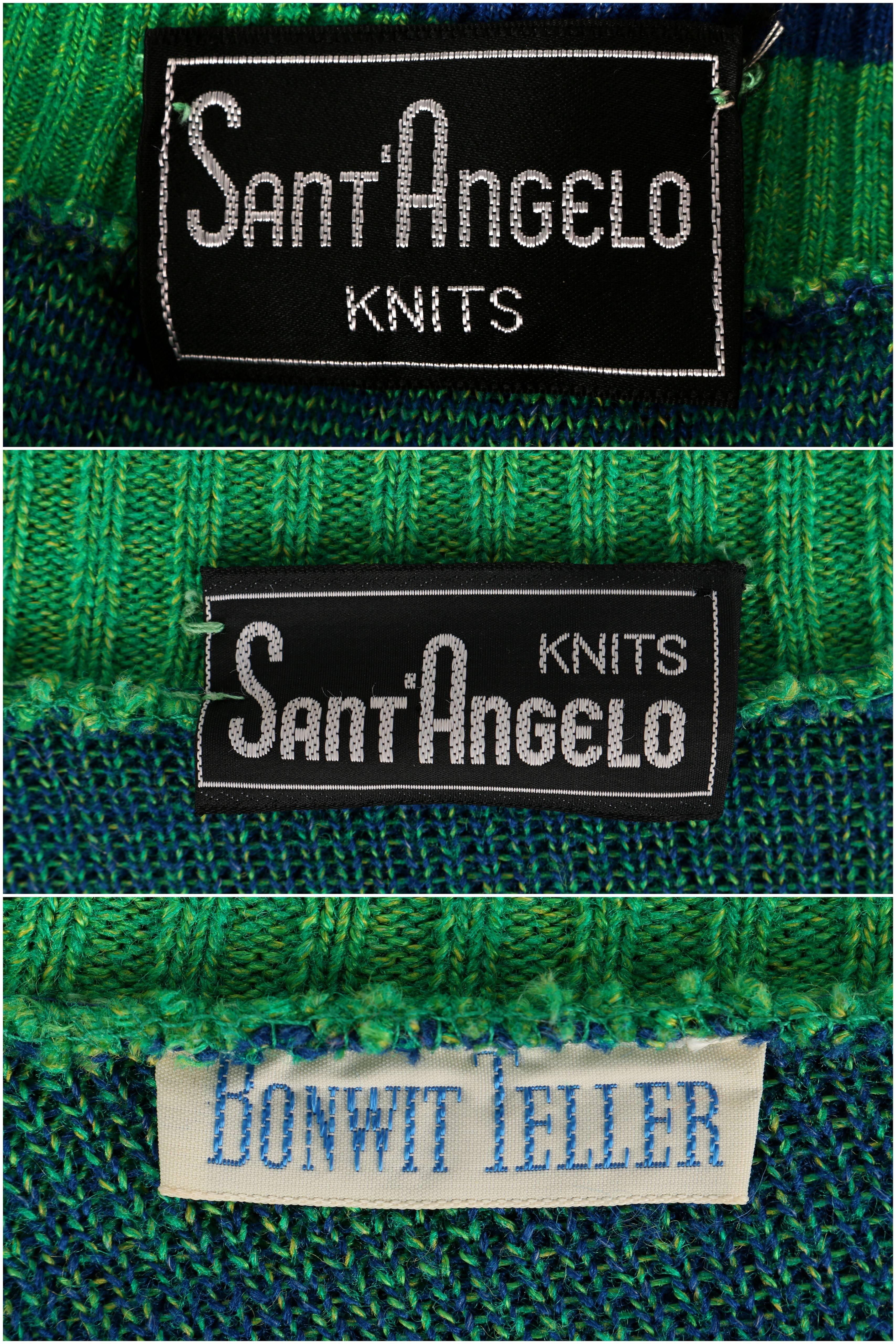SANT'ANGELO c.1970's 3 Pc Multicolor X Pattern Knit Cardigan Scarf Pant Suit Set 3