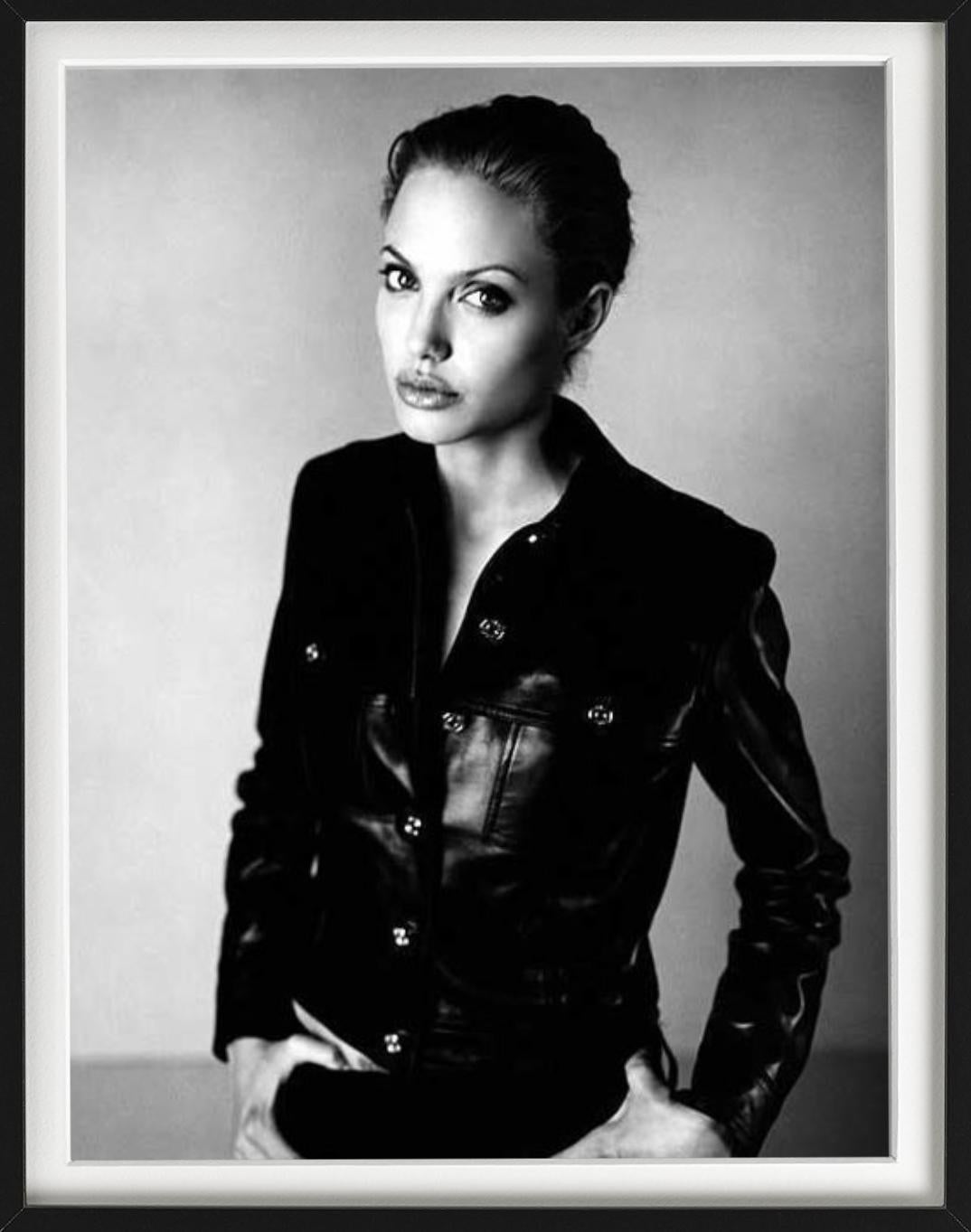 'Angelina Jolie for Esquire' - Angelina in Leather, fine art photography, 1999 - Gray Portrait Photograph by Sante D´ Orazio