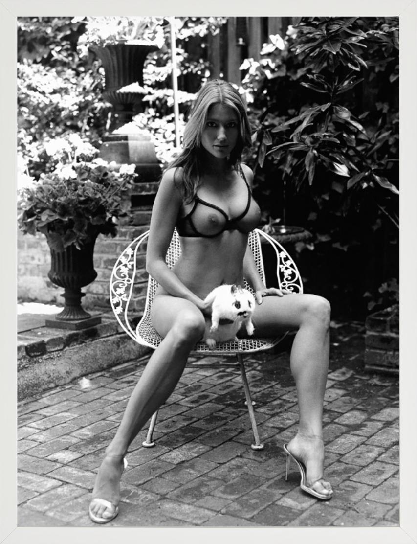 Brenda Schad, NYC - nude model in Garden with Bunny, fine art photography, 2004 - Black Black and White Photograph by Sante D´ Orazio