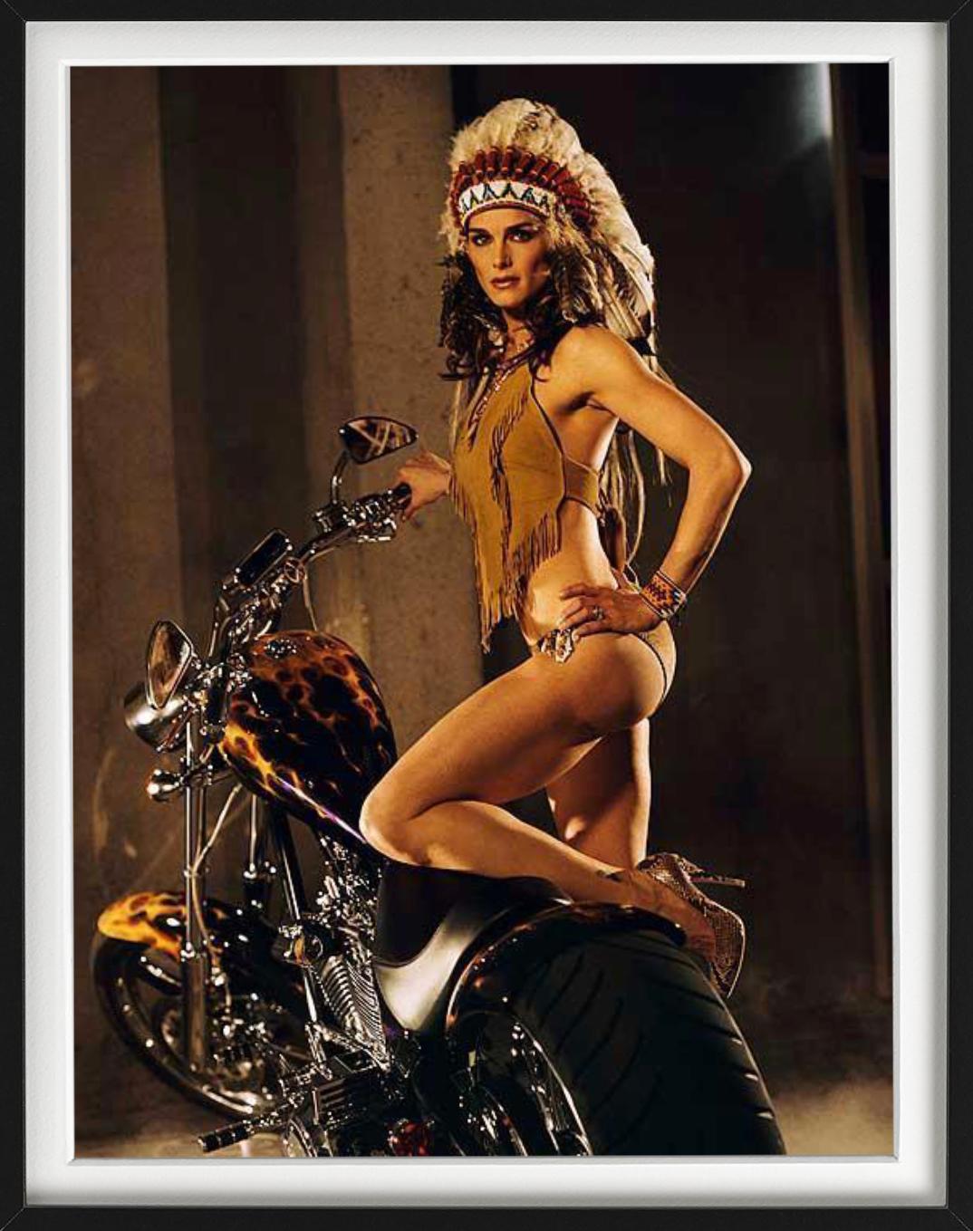 'Brooke Shields, LA' - native look with motorcycle, fine art photography, 2005 - Photograph by Sante D´ Orazio
