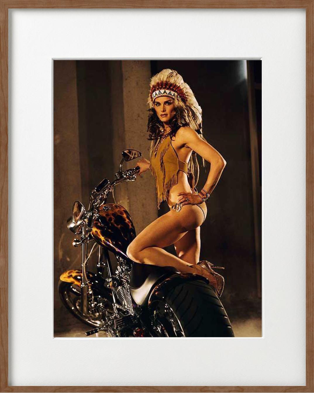 'Brooke Shields, LA' - native look with motorcycle, fine art photography, 2005 - Contemporary Photograph by Sante D´ Orazio