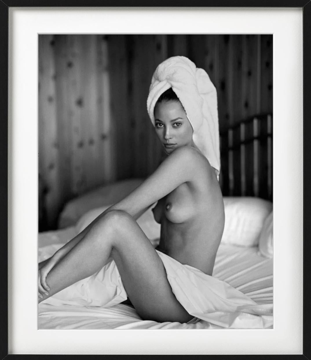 Christy Turlington, Montauk, NY - Nude with Towel, Fine Art Photography, 1992 For Sale 1