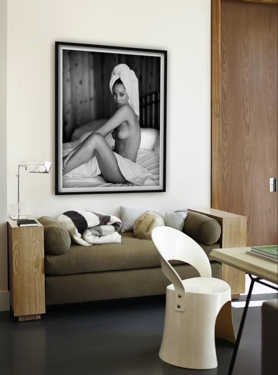 Christy Turlington, Montauk, NY - nude with towel, fine art photography, 1992 For Sale 1
