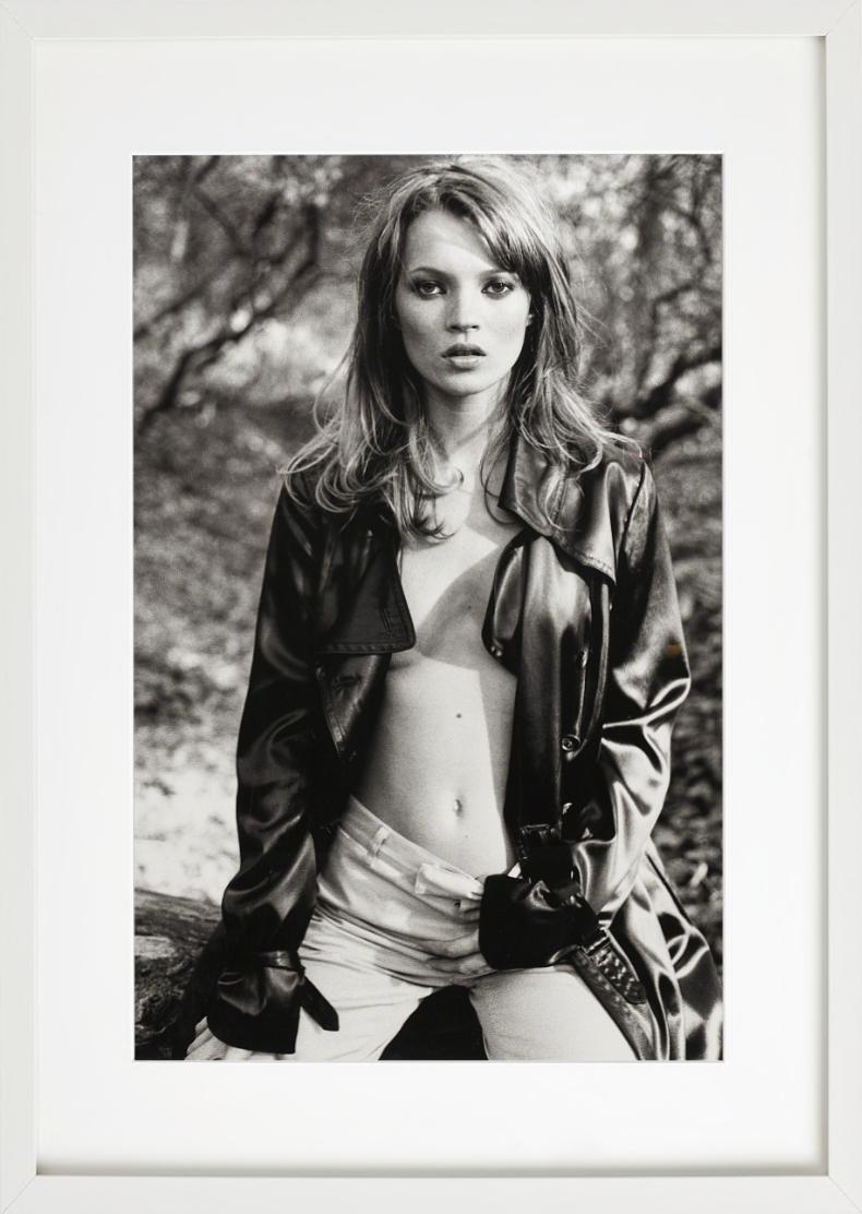 Kate Moss Leather Jacket, Glen Cove, for Vogue Italy, Fine Art Photography 1995 - Black Portrait Photograph by Sante D´ Orazio