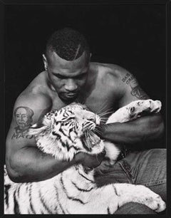 Mike Tyson, Vegas - the Boxer with a white Tiger cub, fine art photography, 1996