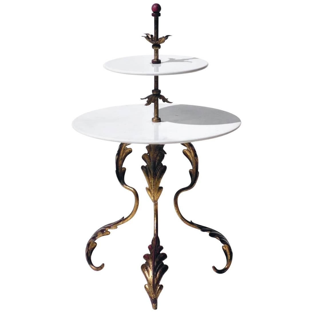Table d'appoint italienne Liberty en fer forgé et marbre de Sante Mingazzi