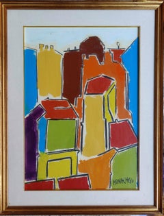Sante Monachesi, oil on canvas, "City Glimpse," Italy, '55-'65 years