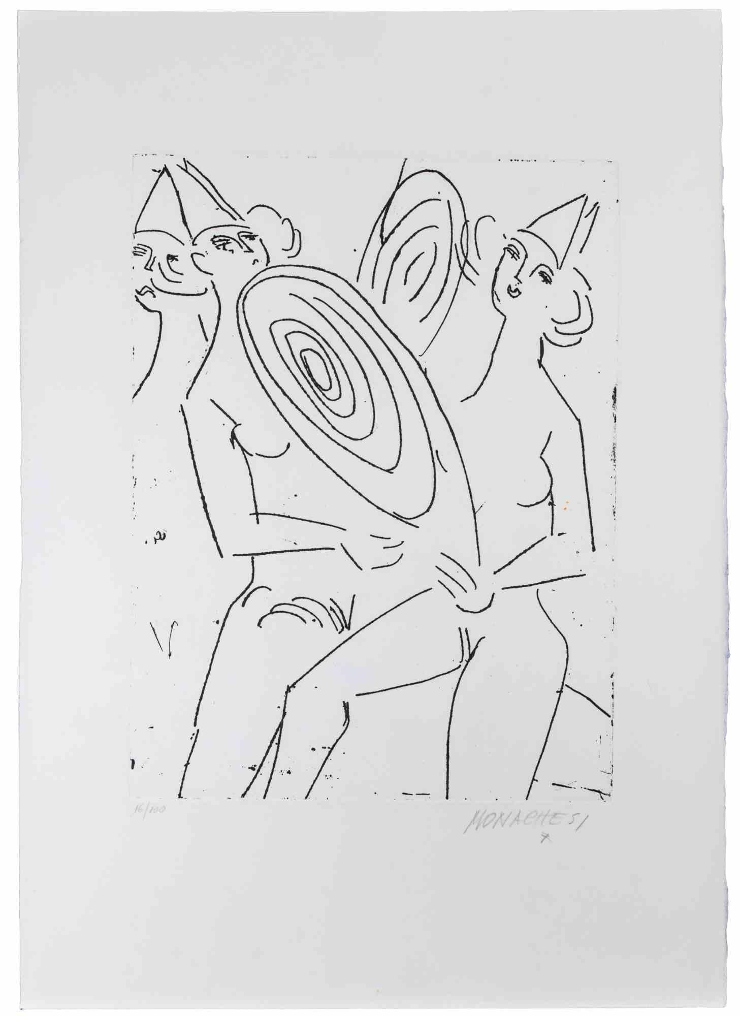 Figuras es una obra de Aguafuerte y Punta Seca sobre papel realizada por Sante Monachesi.

Firmado a mano en la parte inferior derecha a lápiz.

Edición numerada,16/100.

Buenas condiciones.

La obra está creada en perfecta composición en blanco y