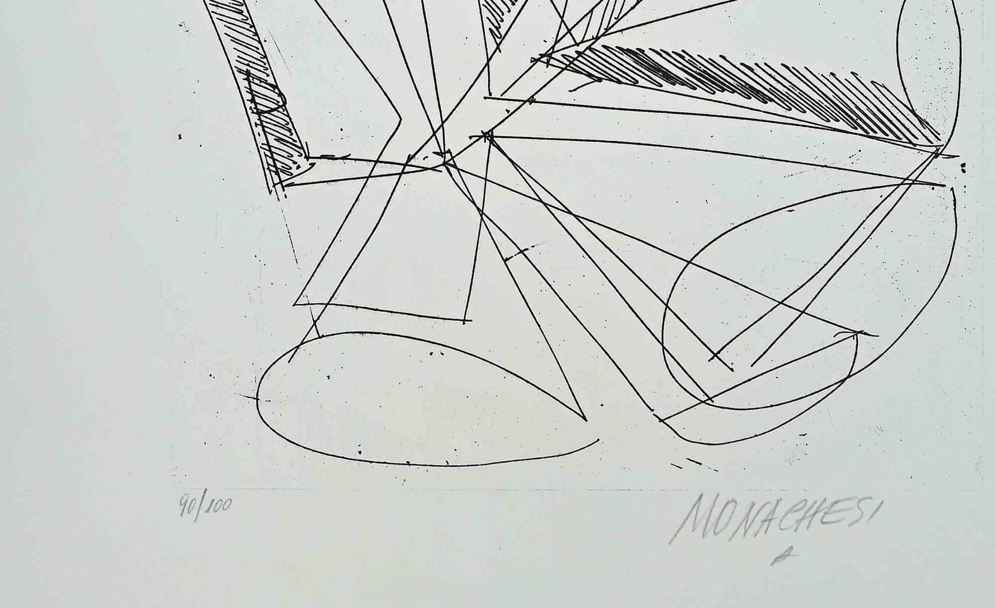 Composition géométrique abstraite géométrique - Lithographie originale de Sante Monachesi - 1970 en vente 1