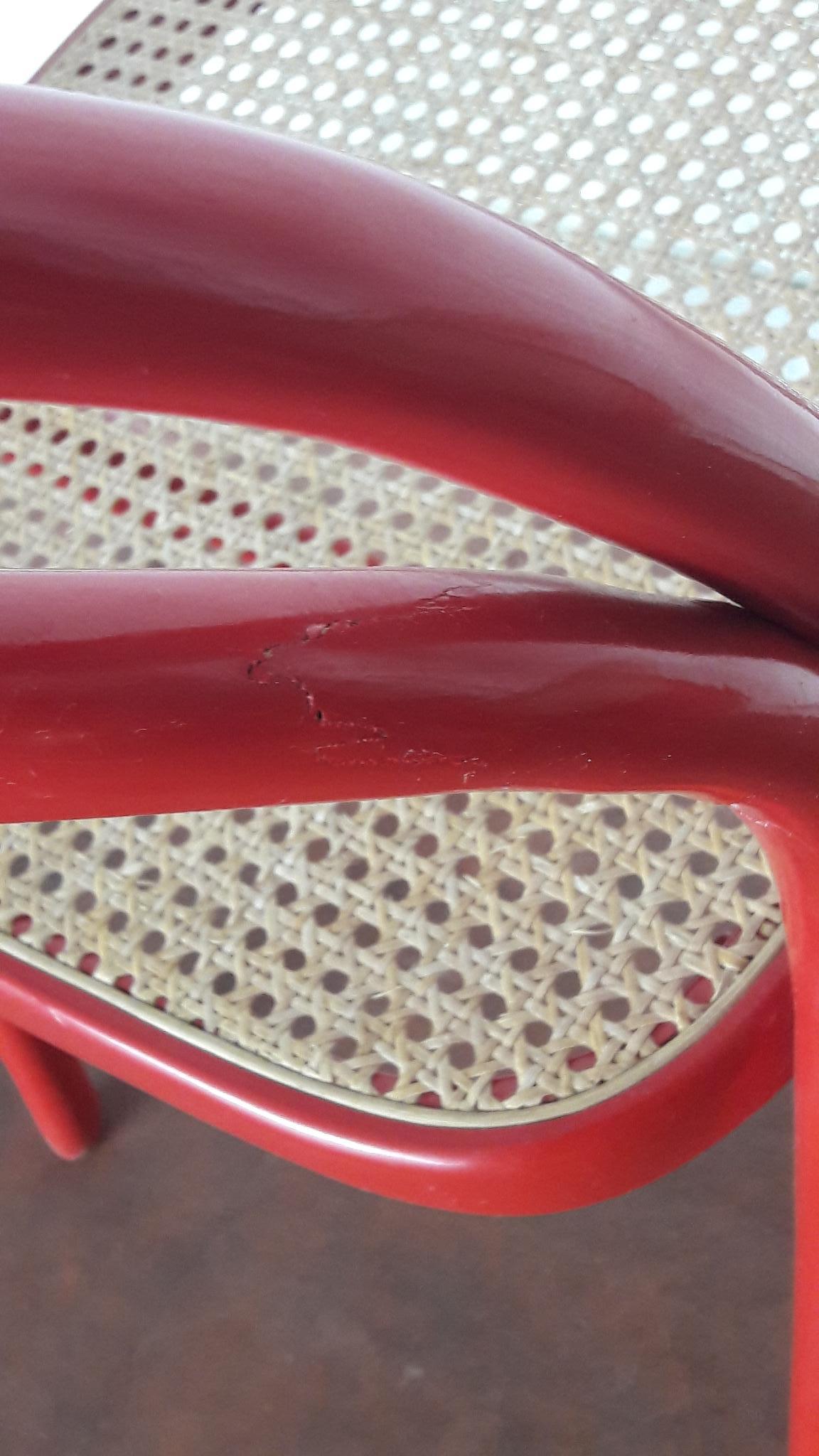 Sillas modernas de madera curvada roja 'Santina' de Santi Carlo para Zanotta, década de 1970 3