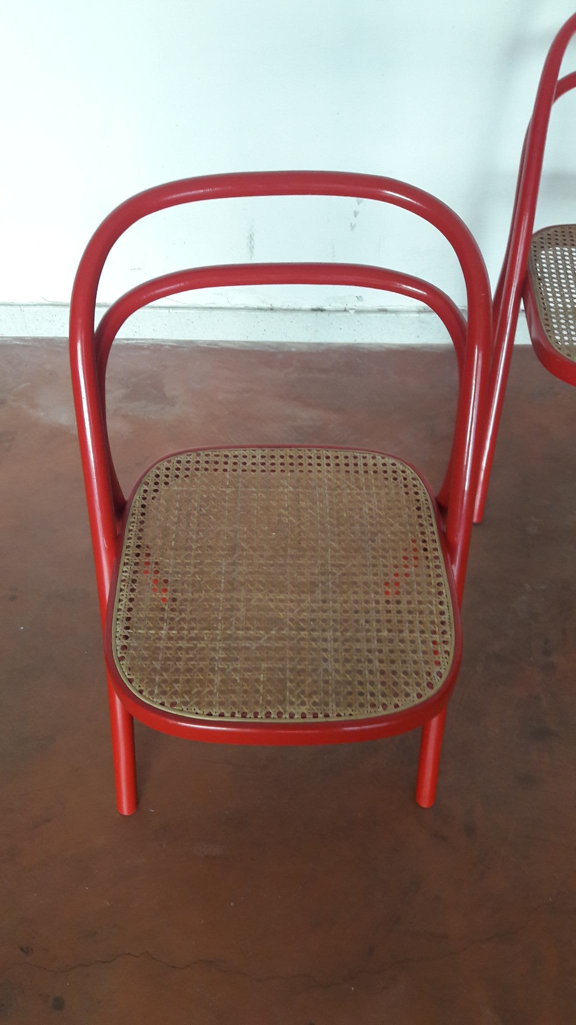 Mid-Century Modern Santi Carlo 'Santina' Modern Red Bentwood Chairs for Zanotta, 1970s