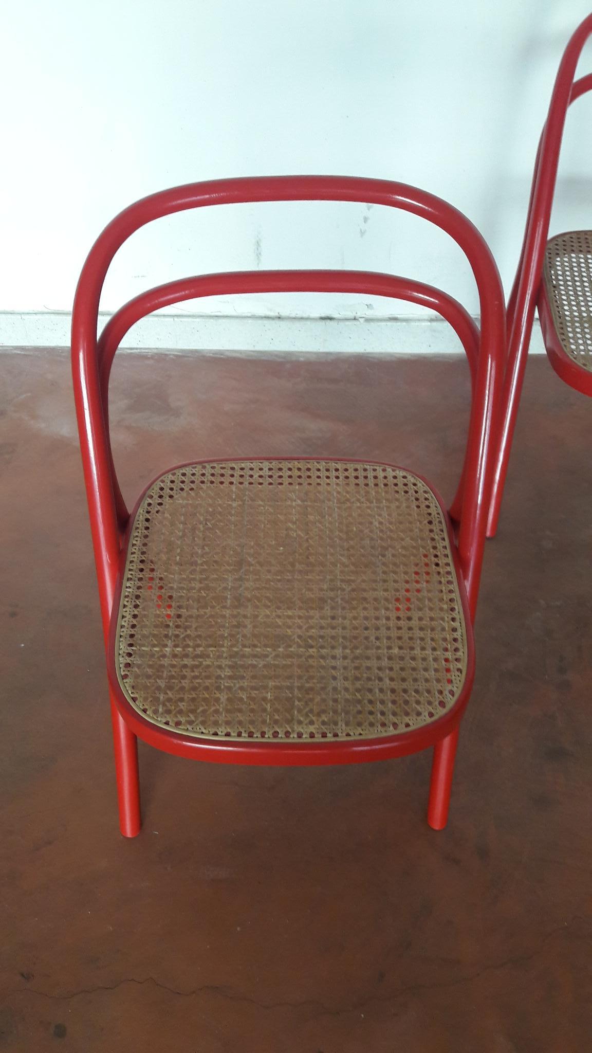 Sillas modernas de madera curvada roja 'Santina' de Santi Carlo para Zanotta, década de 1970 Moderno de mediados de siglo