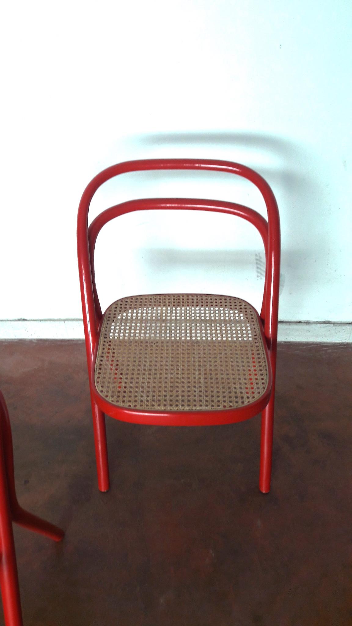 Italian Santi Carlo 'Santina' Modern Red Bentwood Chairs for Zanotta, 1970s
