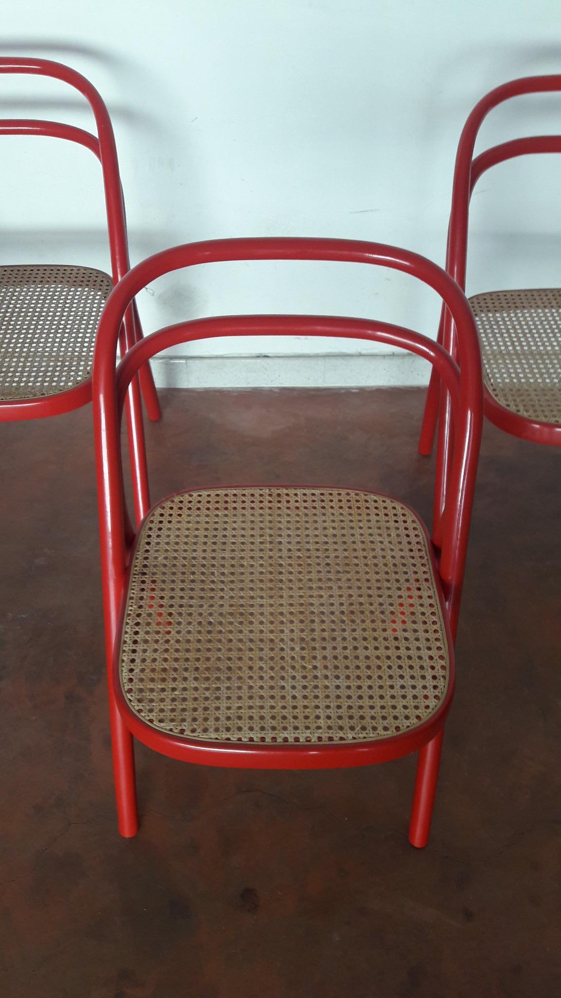 Lacquered Santi Carlo 'Santina' Modern Red Bentwood Chairs for Zanotta, 1970s