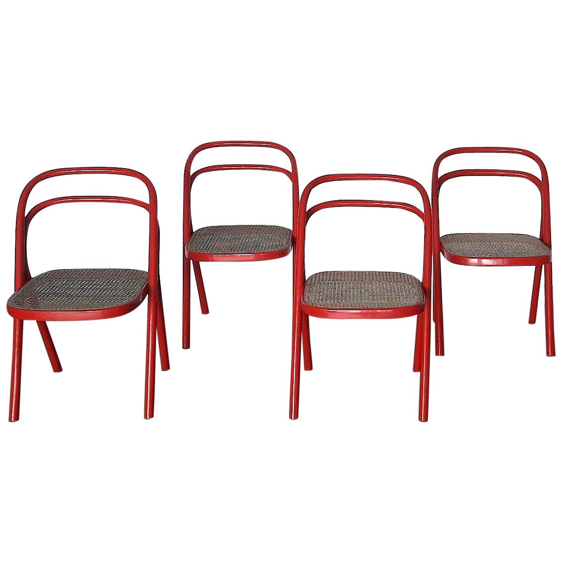 Santi Carlo 'Santina' Modern Red Bentwood Chairs for Zanotta, 1970s