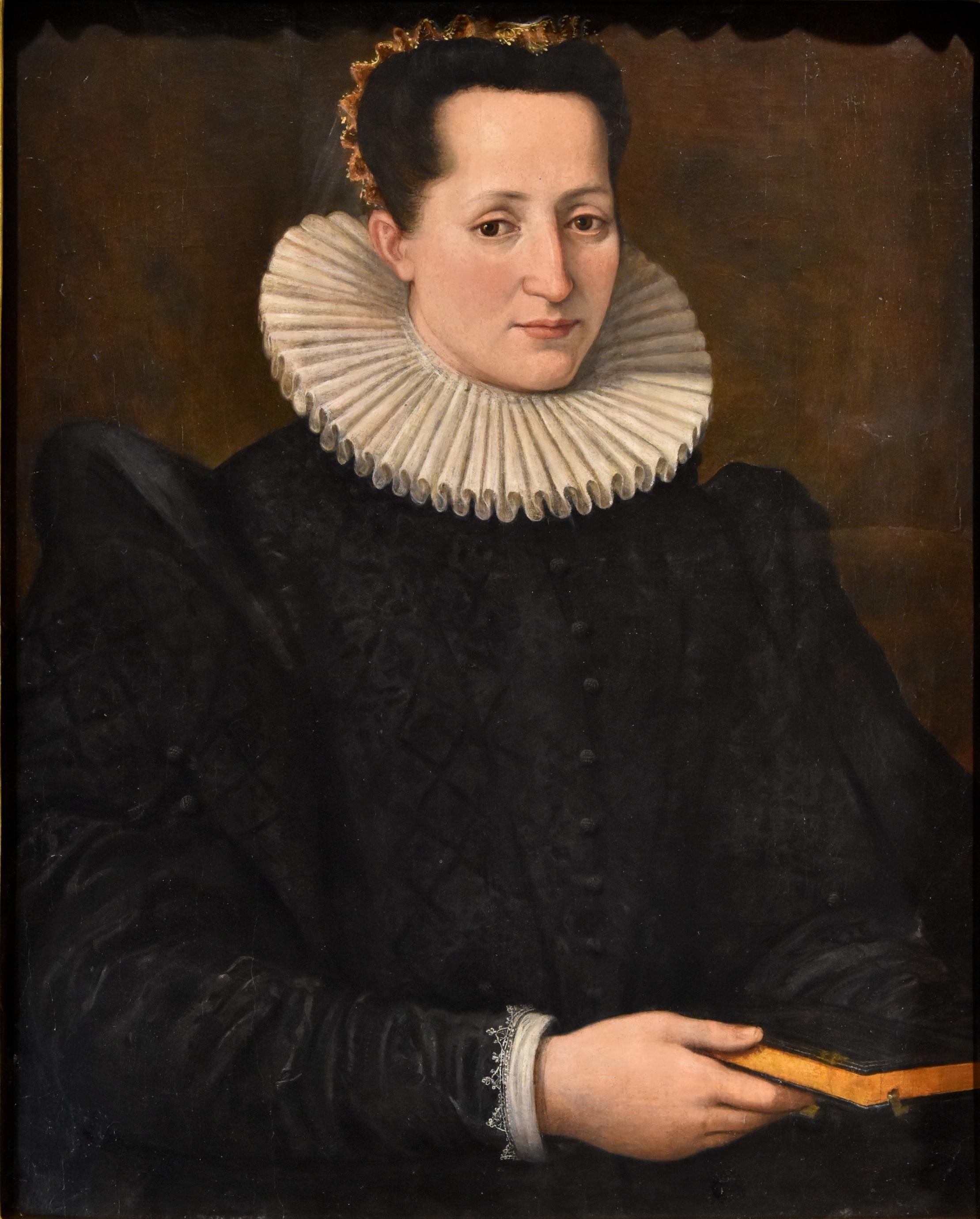 Portrait d'une noble femme Santi di Tito 16ème siècle Peinture à l'huile sur table Art ancien - Painting de Santi Di Tito (Sansepolcro 1536 - Florence 1603)