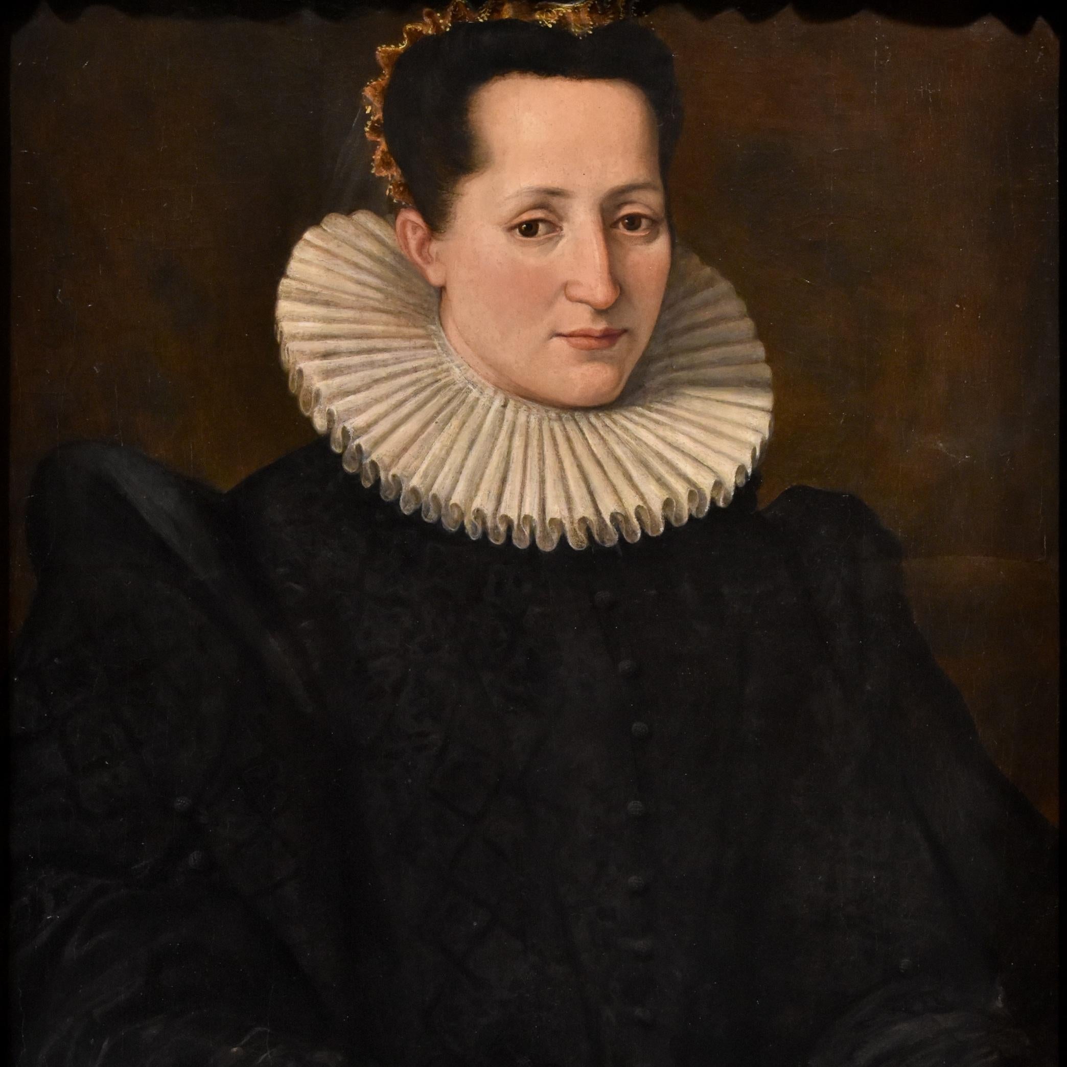 Portrait d'une noble femme Santi di Tito 16ème siècle Peinture à l'huile sur table Art ancien - Maîtres anciens Painting par Santi Di Tito (Sansepolcro 1536 - Florence 1603)