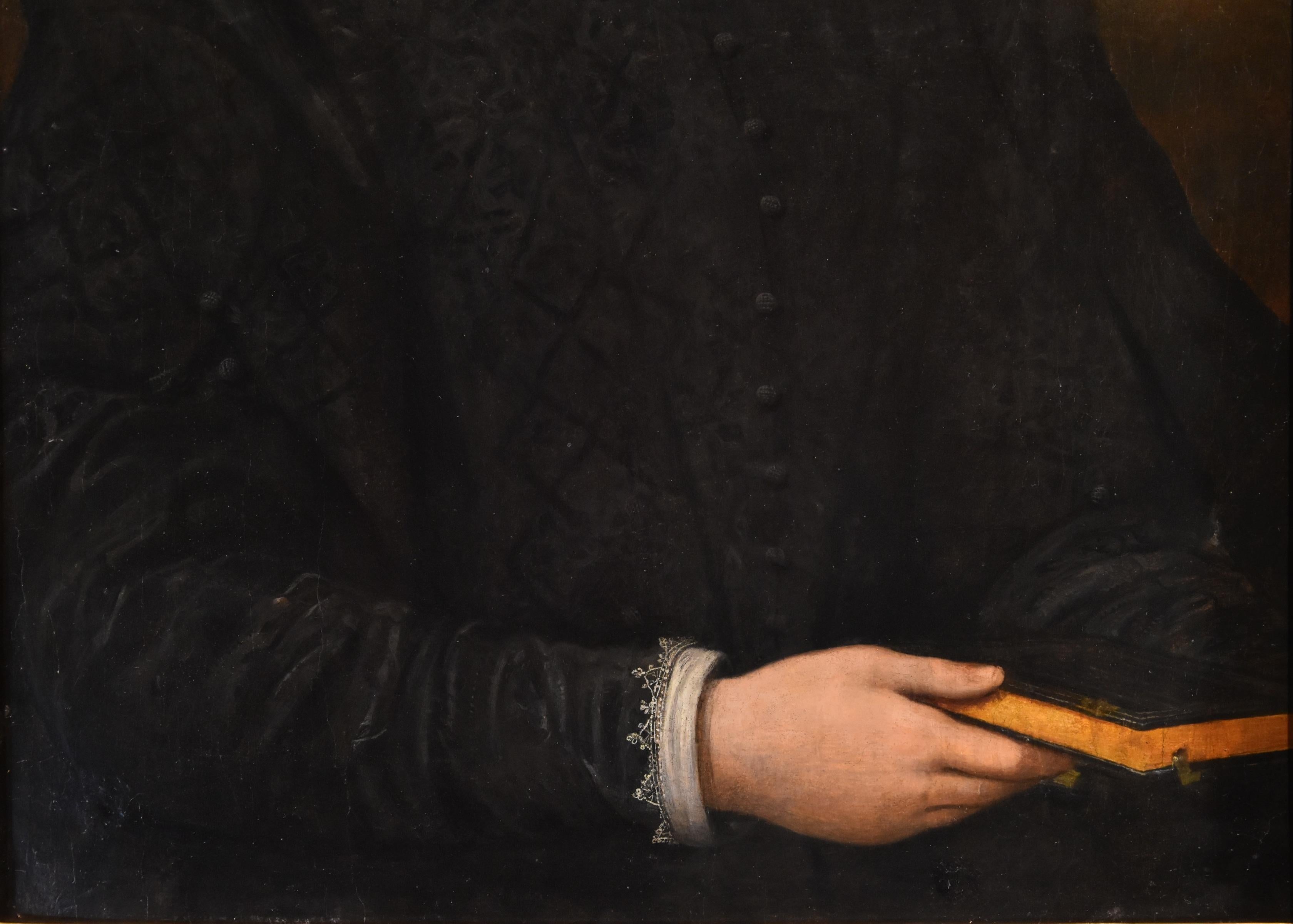 Portrait d'une noble femme Santi di Tito 16ème siècle Peinture à l'huile sur table Art ancien - Marron Portrait Painting par Santi Di Tito (Sansepolcro 1536 - Florence 1603)