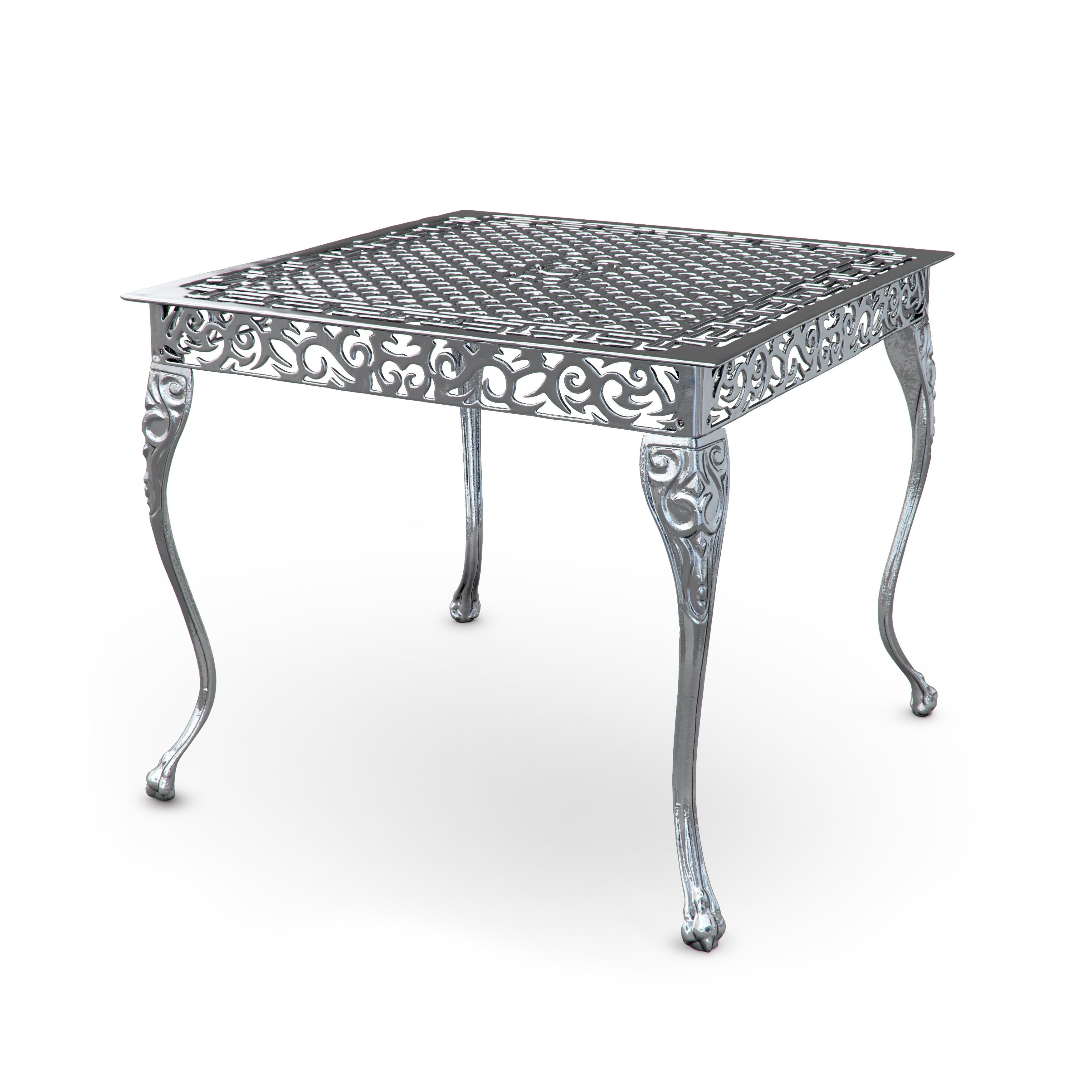 Modern Santi, Outdoor Aluminum Side Table with Chrome Finish, Made in Italy For Sale