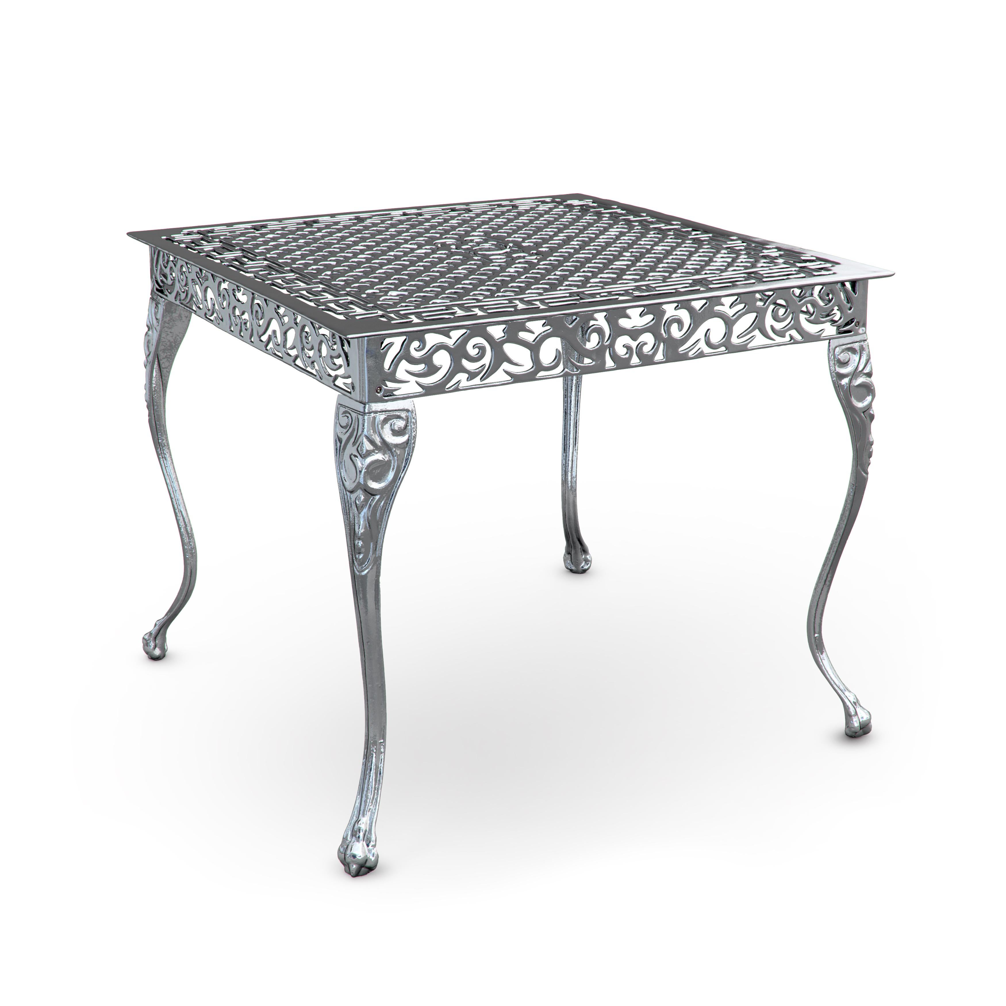 Italian Santi, Outdoor Aluminum Side Table with Chrome Finish, Made in Italy For Sale