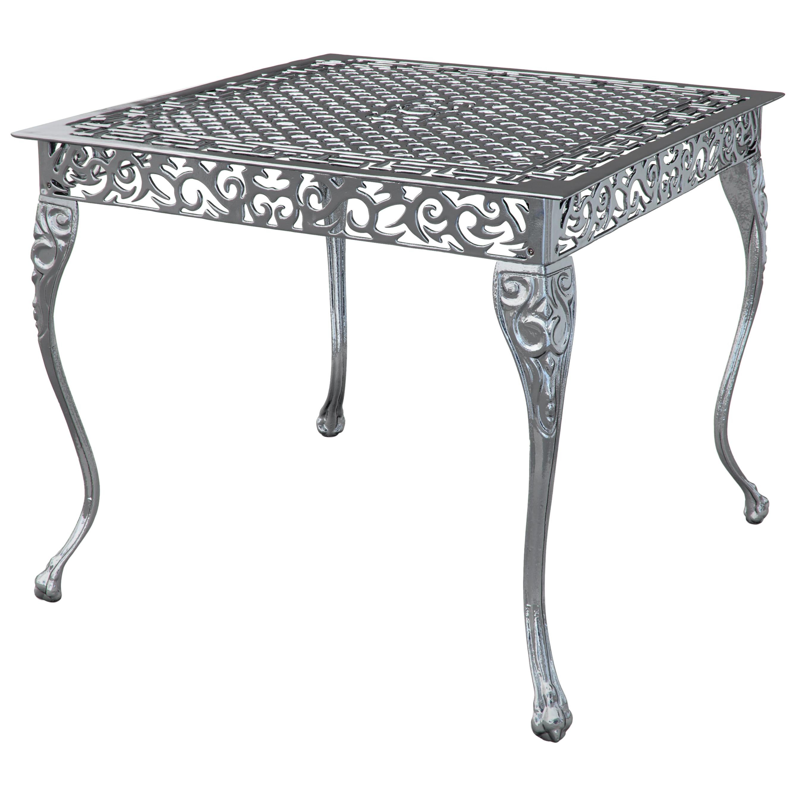 Santi, Outdoor Aluminum Side Table with Chrome Finish, Made in Italy For Sale