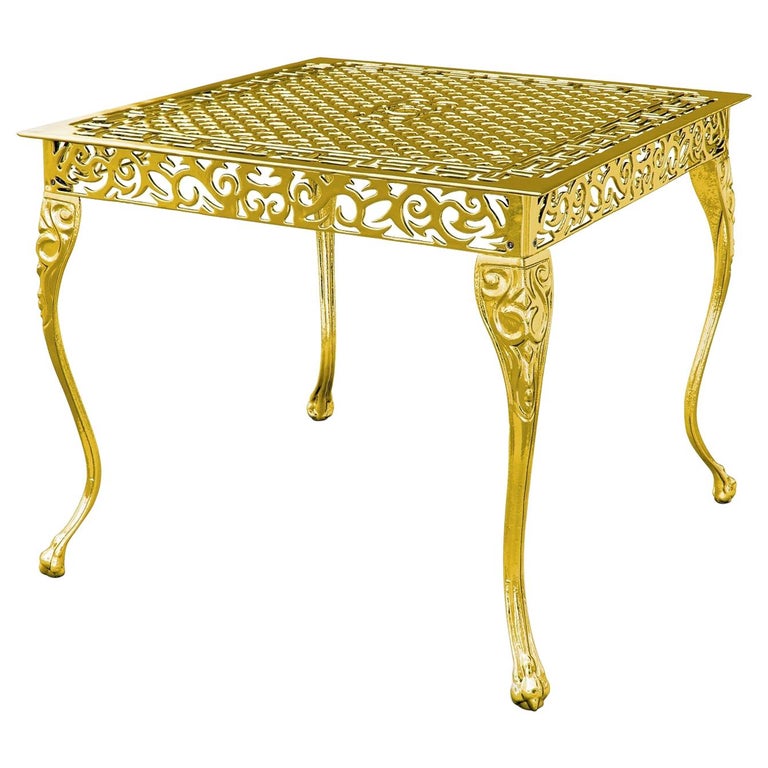 Santi, Outdoor Aluminum Side Table with Gold Finish, Made in Italy For