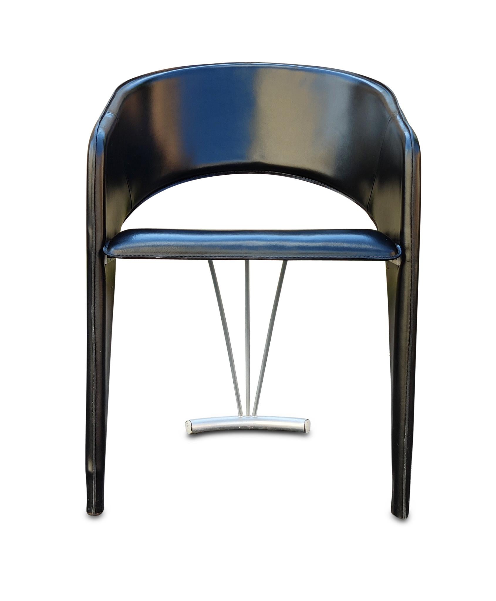 Post-Modern Santiago Calatrava Inspired Italian Post Modern 8 Stitched Leather Dining Chairs