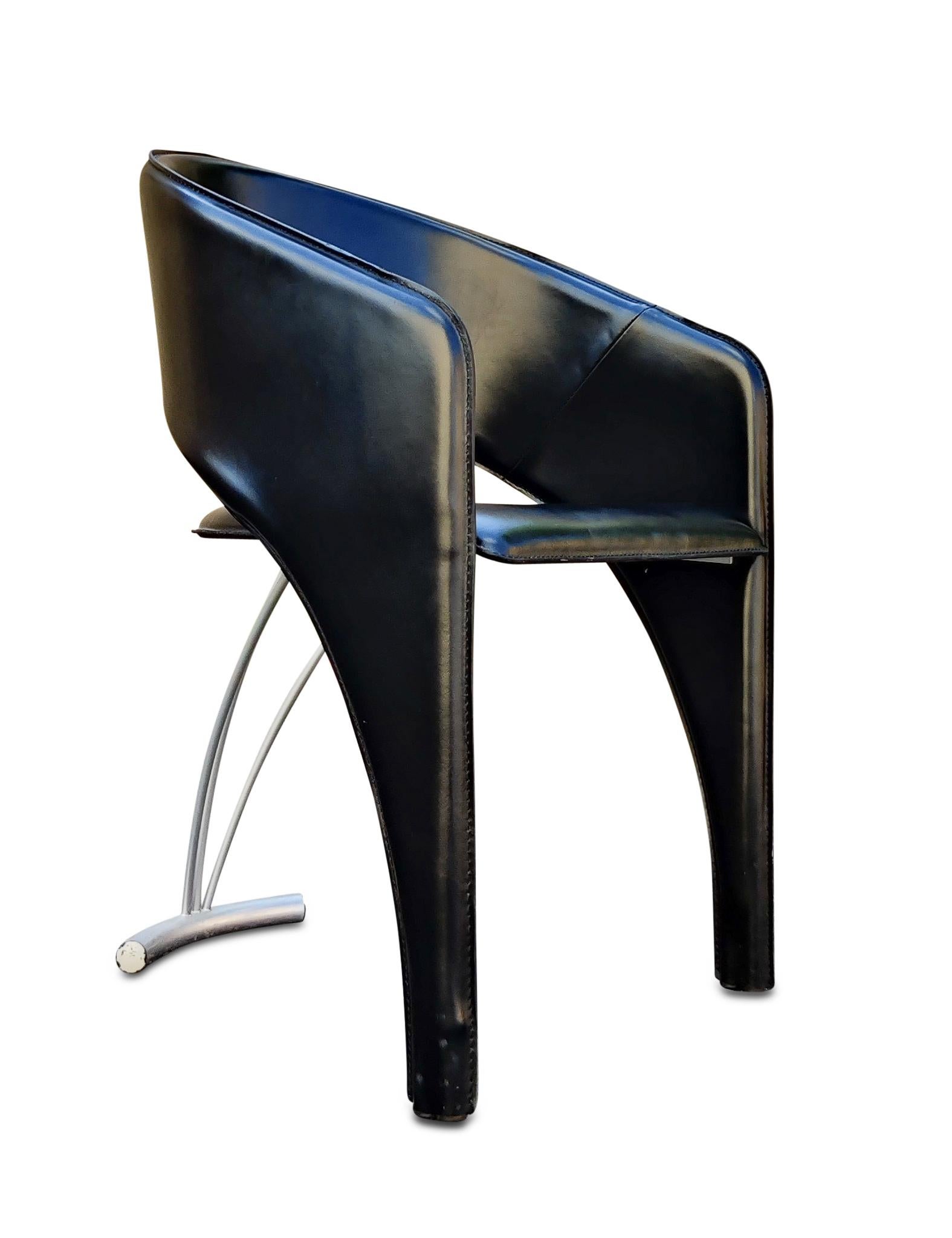 Enameled Santiago Calatrava Inspired Italian Post Modern 8 Stitched Leather Dining Chairs
