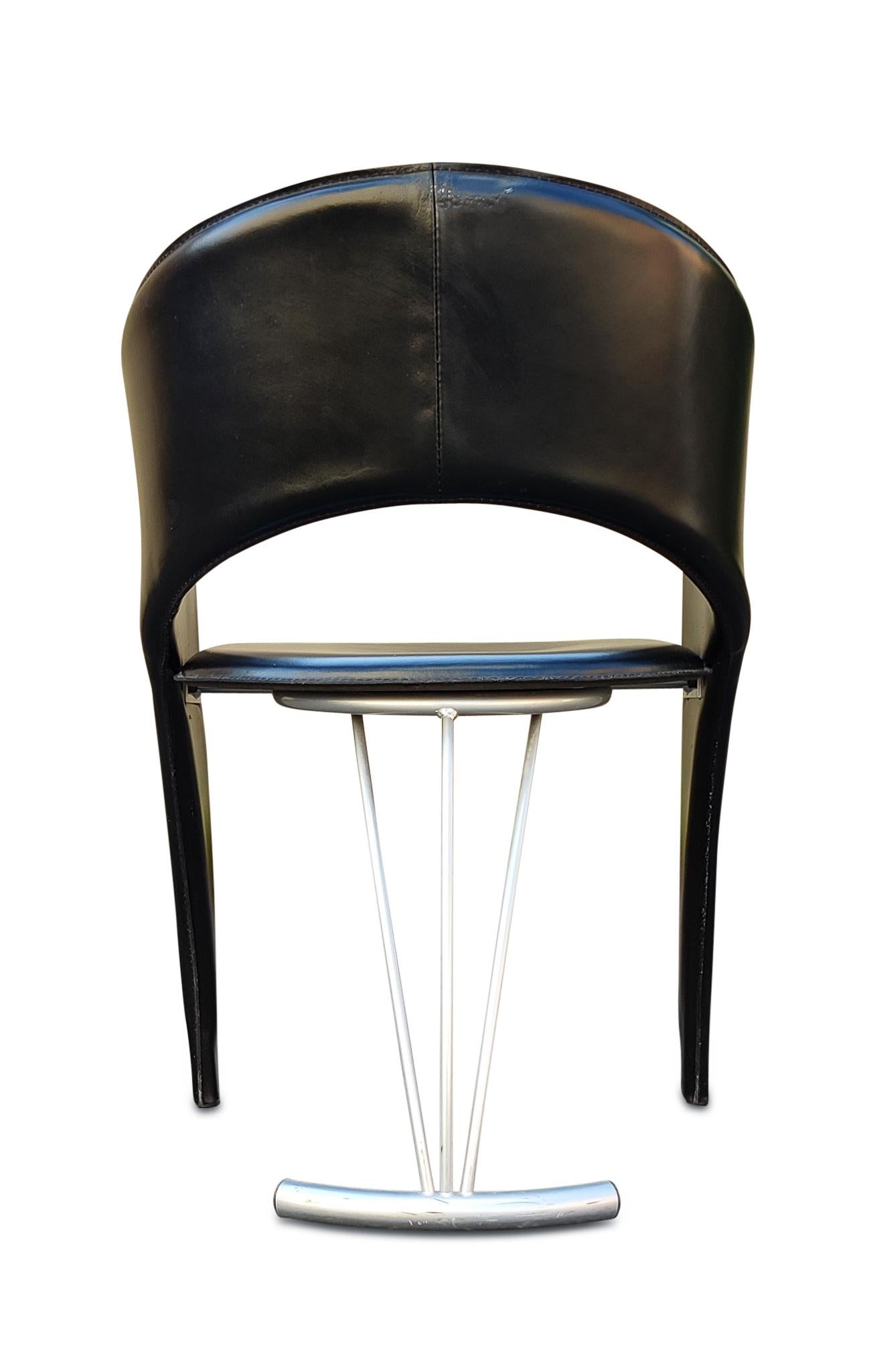 Steel Santiago Calatrava Inspired Italian Post Modern 8 Stitched Leather Dining Chairs