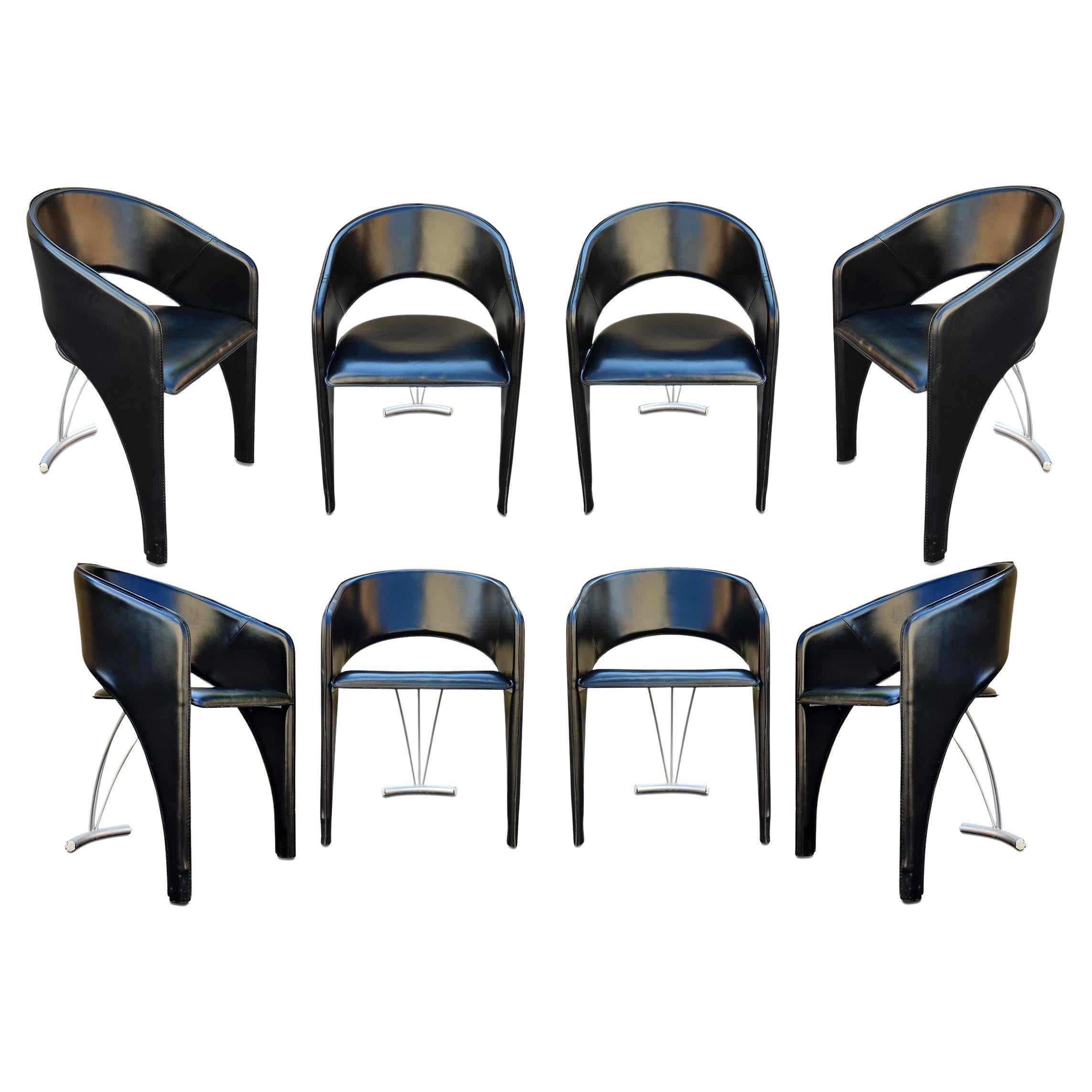 Santiago Calatrava Inspired Italian Post Modern 8 Stitched Leather Dining Chairs