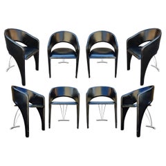Santiago Calatrava Inspired Italian Post Modern 8 Stitched Leather Dining Chairs