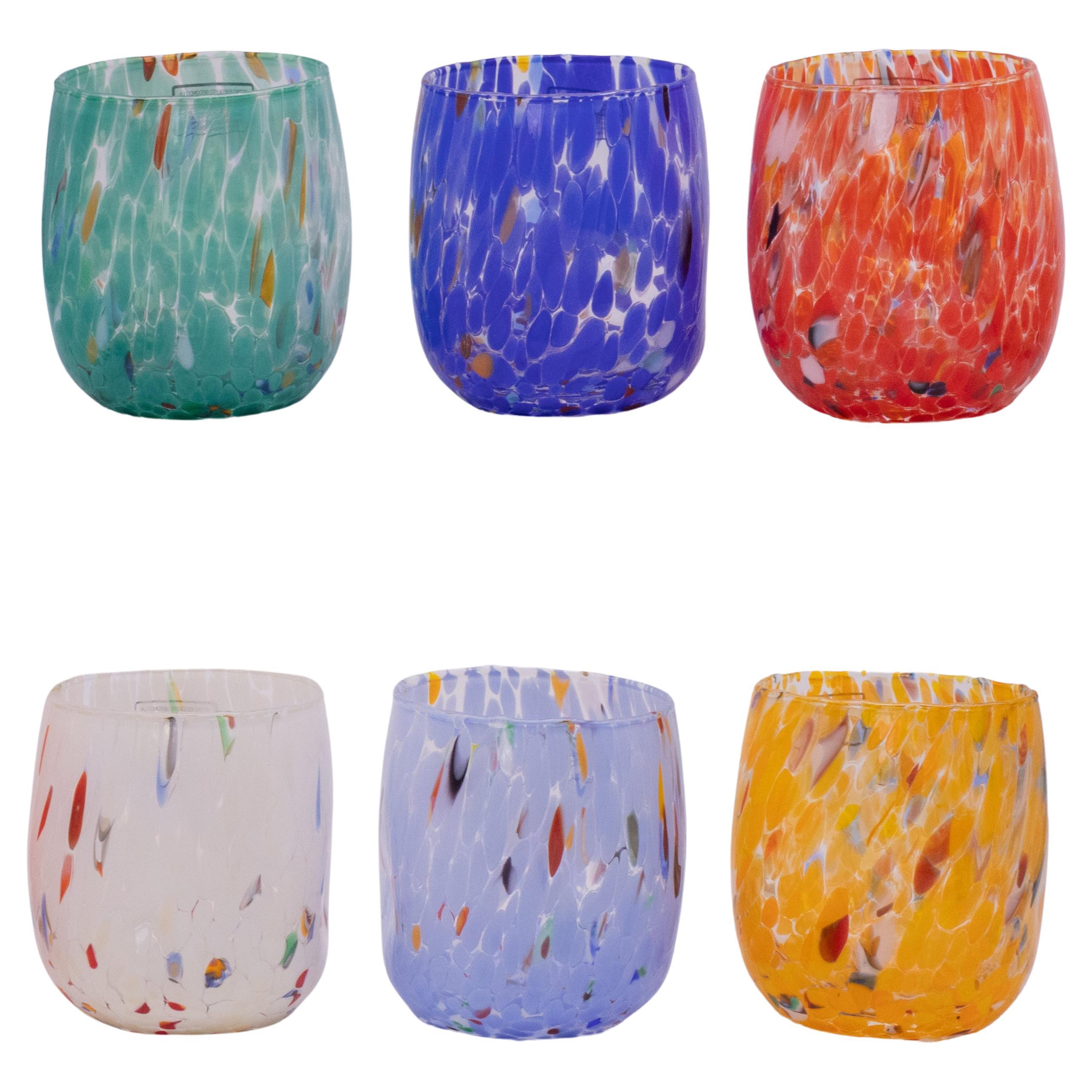 Santiago del Chile, ensemble de 6 verres de Murano couleur « Multicolor » fabriqués à la main 