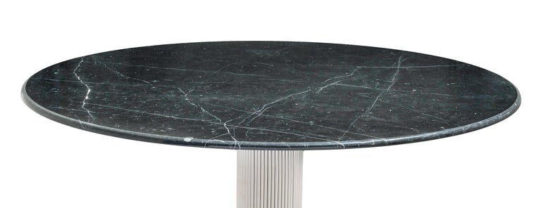 Modern Santiago Dining Table in Negro Marquina Marble Top and Stainless Steel Details For Sale