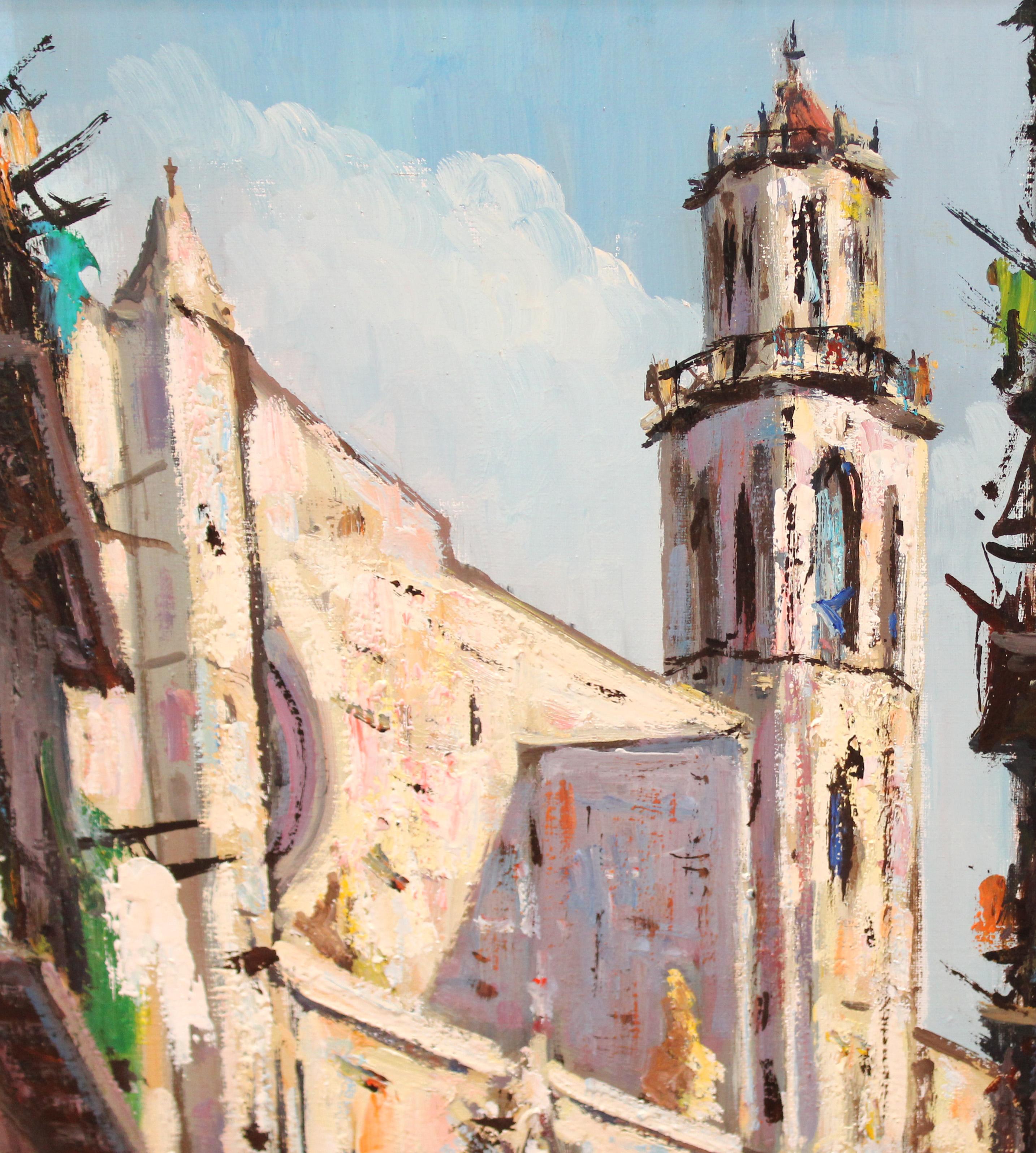 Basílica de Santa Maria del Mar (Barcelona) - Óleo sobre tela (Schwarz), Landscape Painting, von Santiago Estruga Aliaga