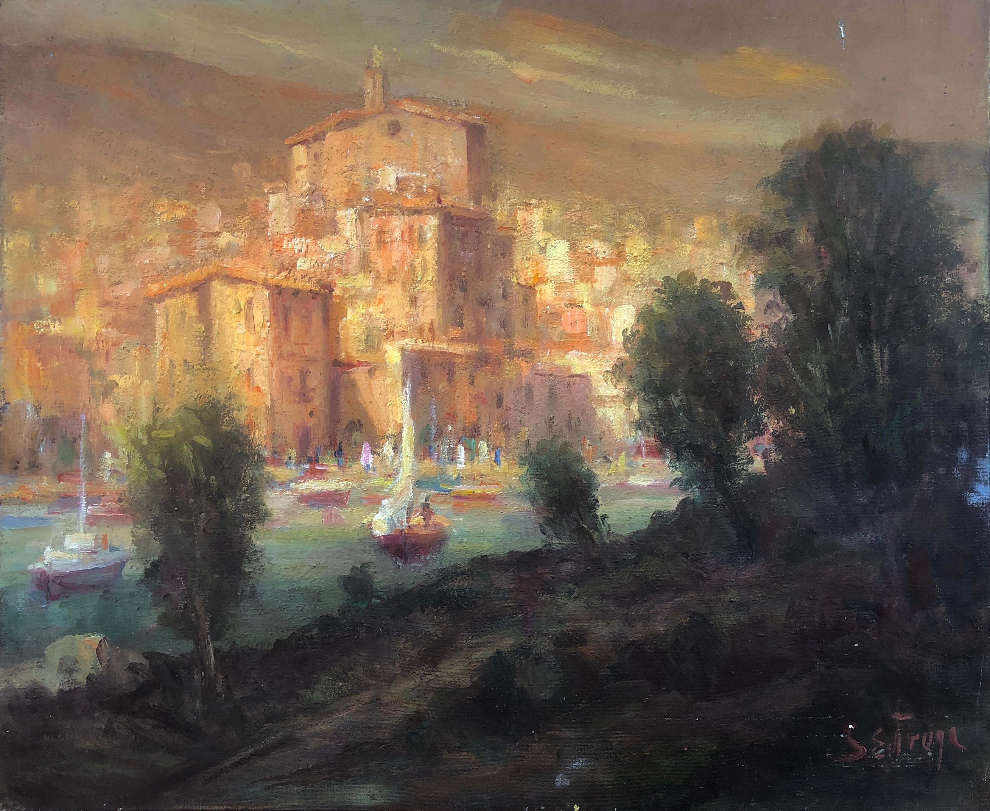 Santiago Estruga Aliaga Figurative Painting - Mallorca spanish oil on canvas painting landscape seascape
