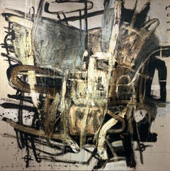 "#1" black, brown, and white abstract painting