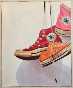 "#1479" Acrylic painting of Red, Orange, and Pink Converse with shadow