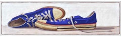 "#1503" Acrylic painting of blue lop top converse sneakers with white background