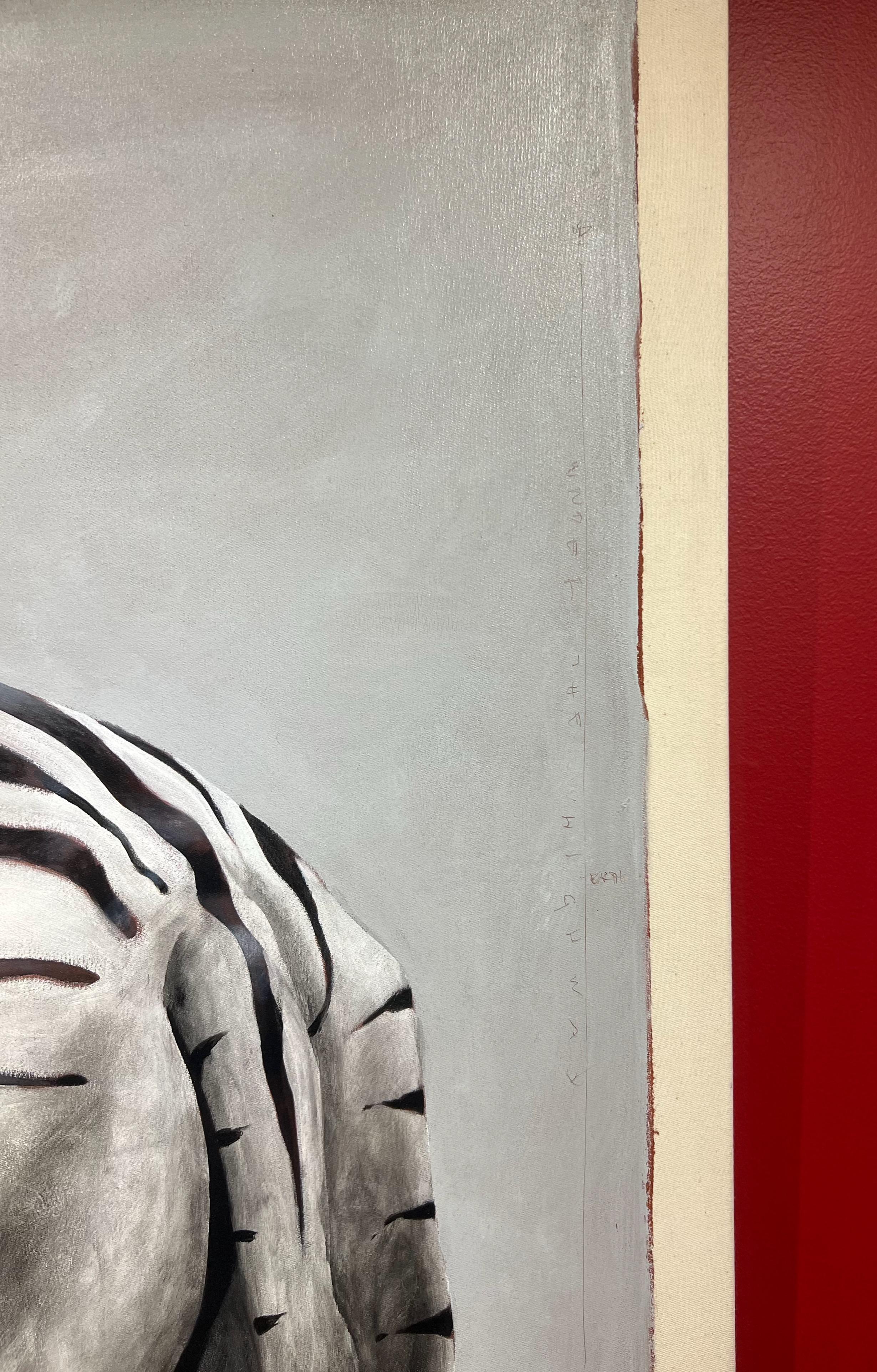 Schwarz-Weiß-Ölgemälde von zwei kuschelnden Zebras.

Santiago Garcia erkundet in seinen Werken die wundersame, farbenfrohe und stets faszinierende Welt zwischen Figuration und Abstraktion. Durch die Kontextualisierung der Realität stellt das Werk