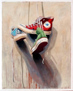 "Converse #1010" Old Red Blue and Green Chuck Taylors with Neutral Background